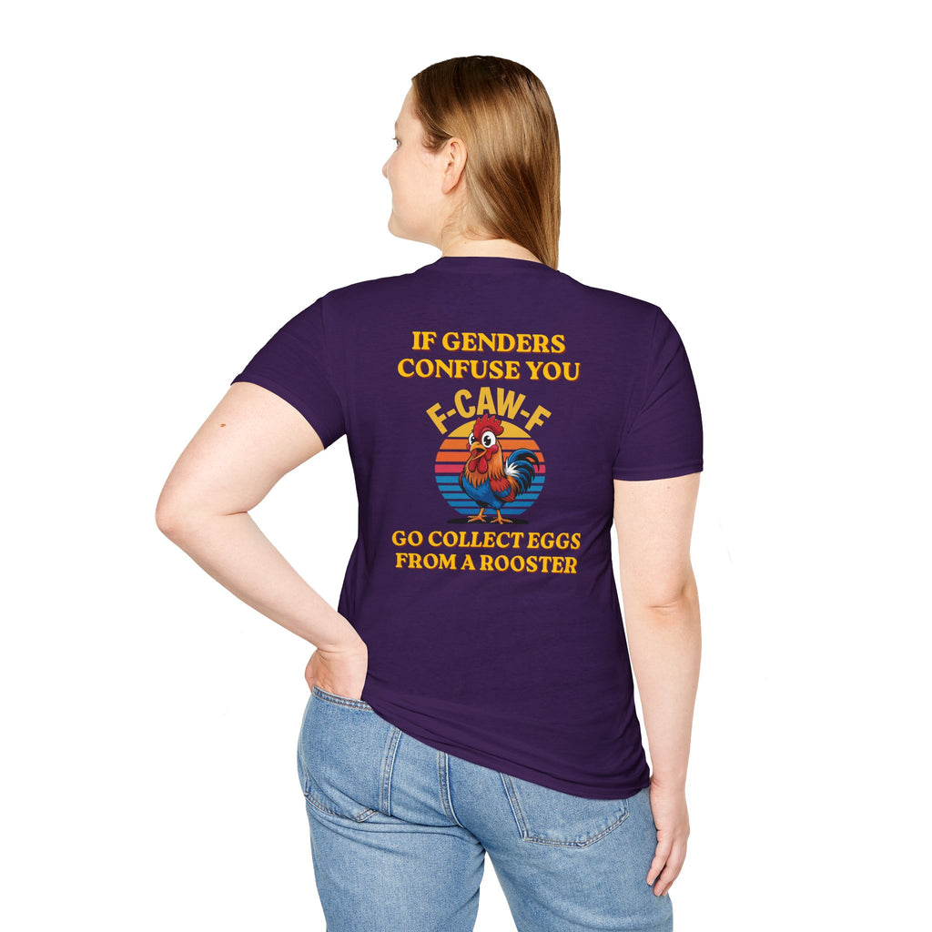 If Genders Confuse You T-Shirt — Funny Rooster "F‑Caw‑F" Graphic Tee