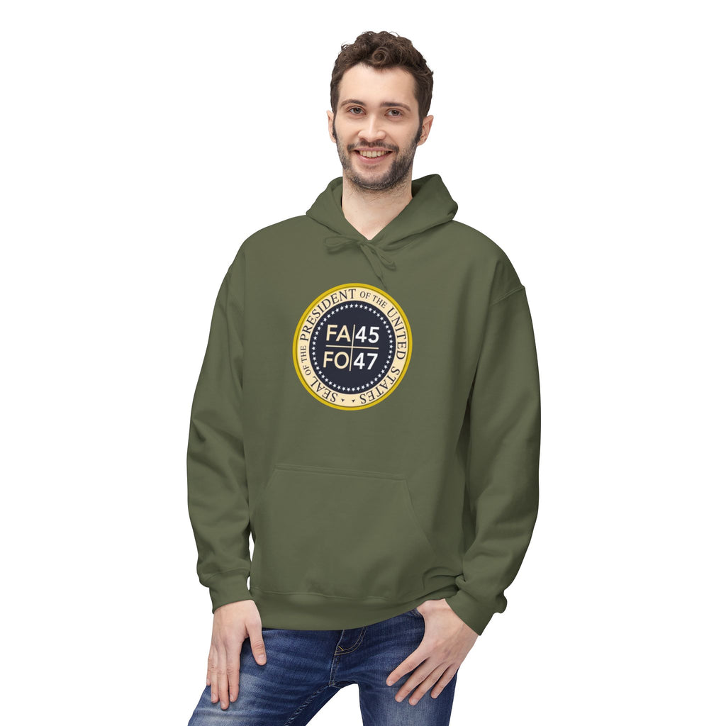 FA45 FO47 Trump Seal Hoodie | Political Satire Presidential Seal