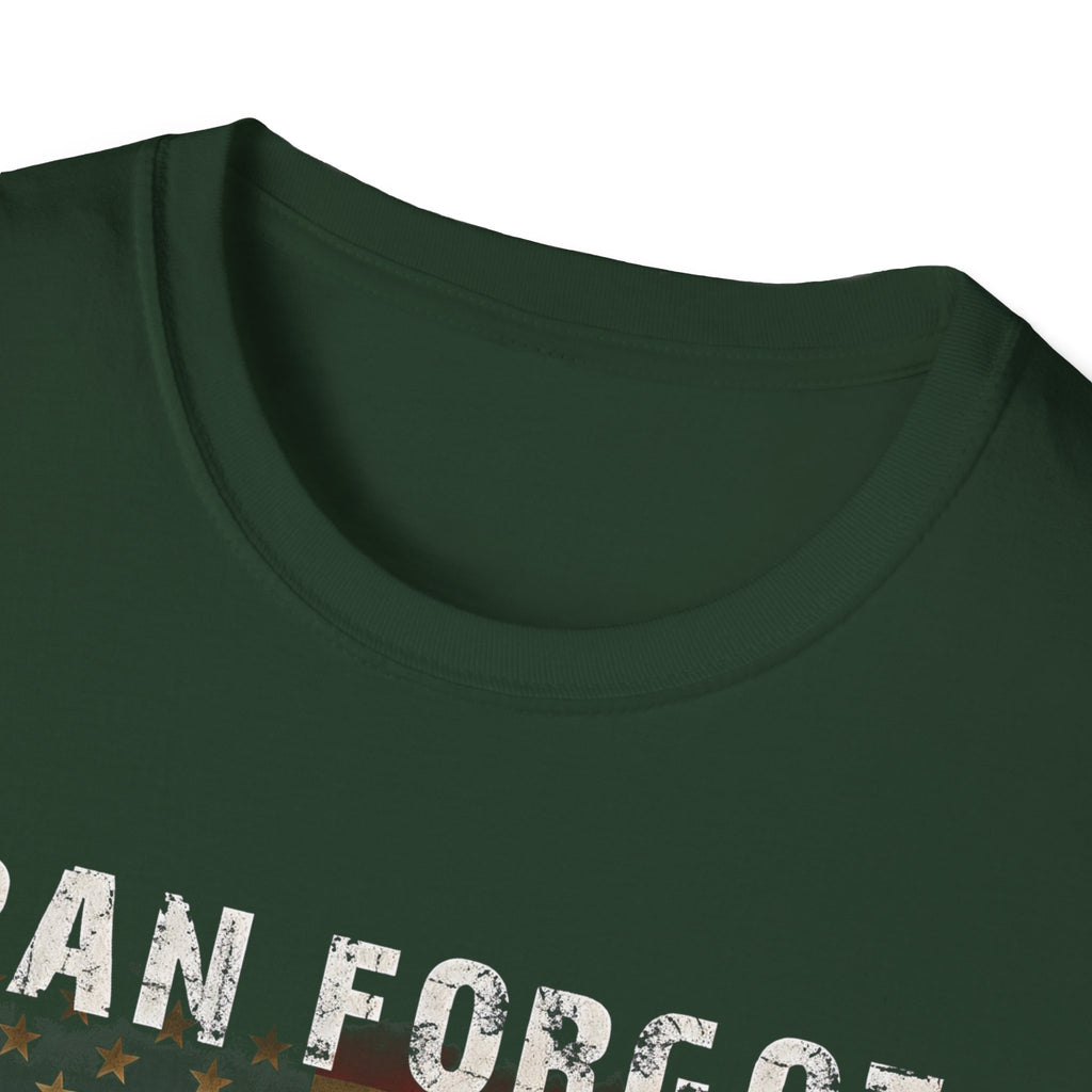 Iran Forgot our President has 34 felonies silhouette with American flag T-Shirt | Political satire tee