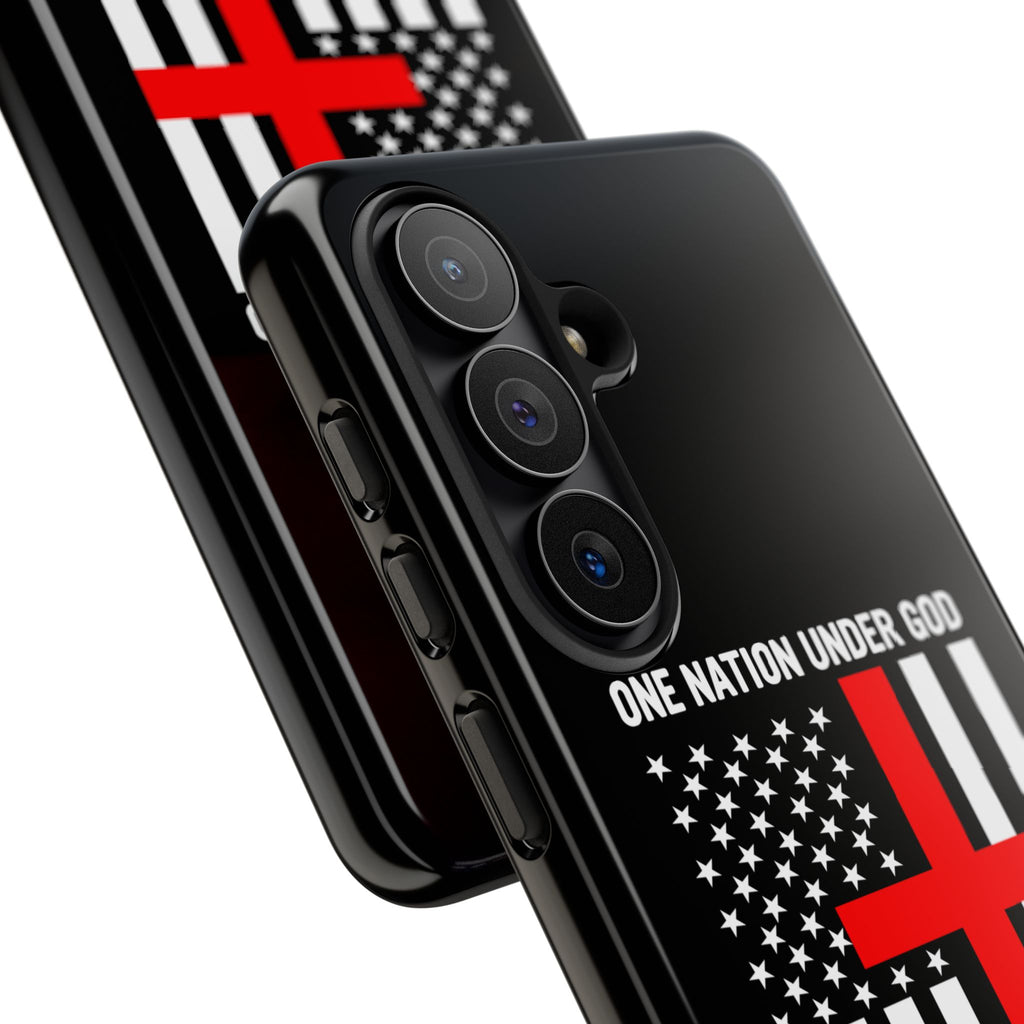 Religious American Flag Phone Case – "One Nation Under God, Blessed" Tough Case