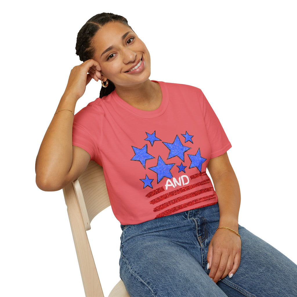 Patriotic Blue Stars Red Strips Graphic Tee (Fourth of July, Americana) T-Shirt