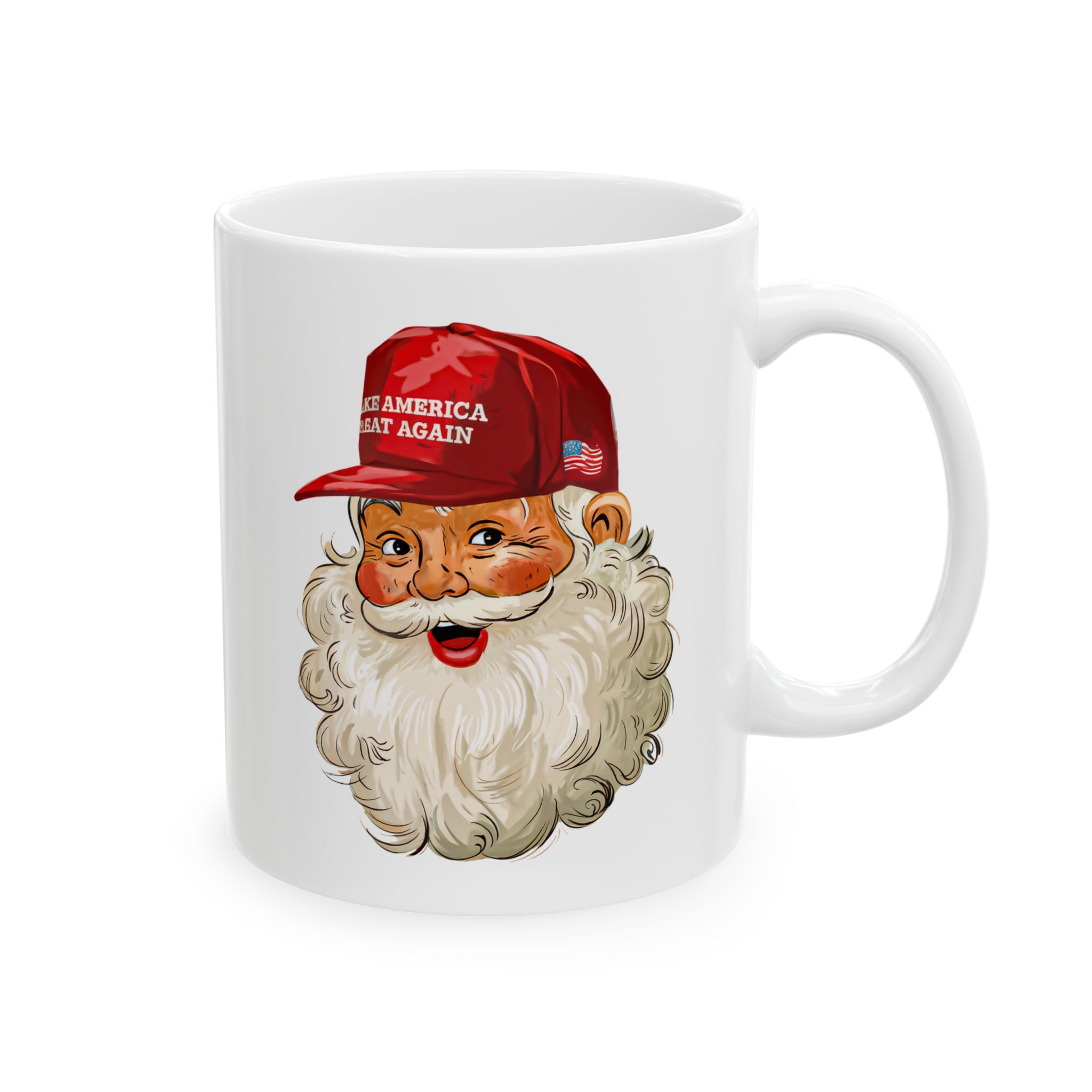 Santa Face MAGA Christmas Hat Mug | Ceramic Coffee Cup 11oz 15oz