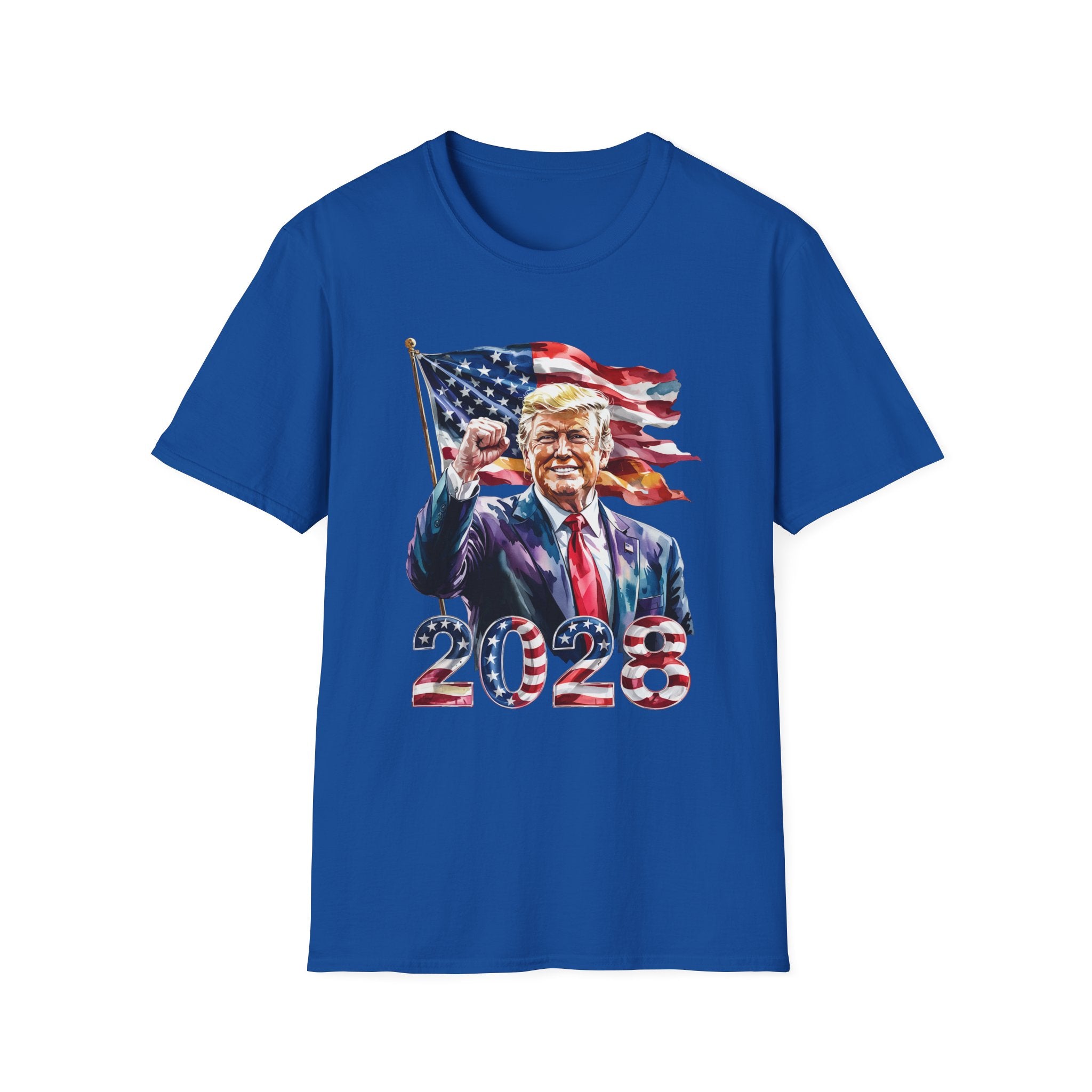 Patriotic Mens Womans Trump 2028 Softstyle T-Shirt | Support Democracy, Election 2028, American Pride, Political Apparel, Fun Gifts