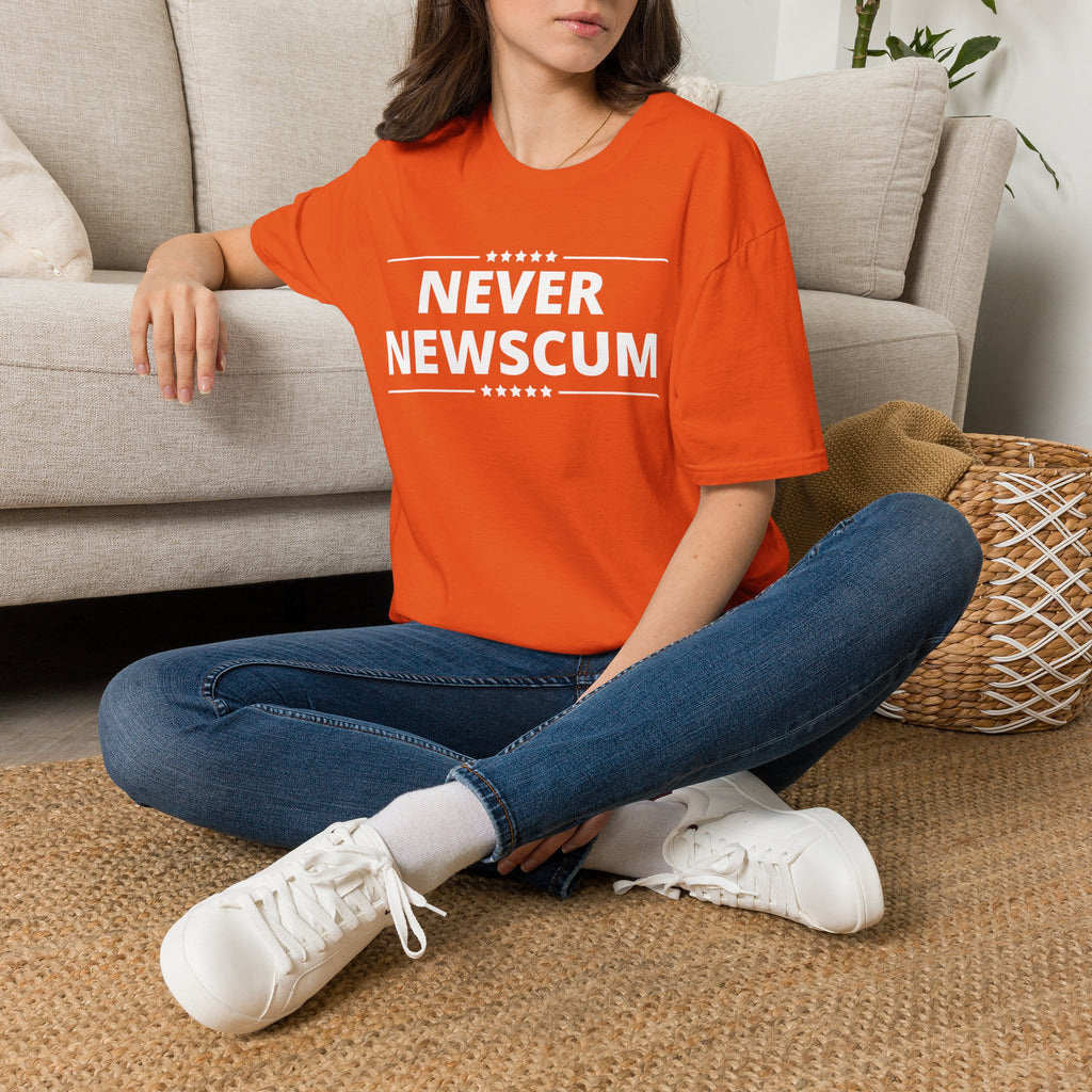 Never NewScum Mens Womans Softstyle T-Shirt, Funny Graphic Tee, Statement Shirt, Casual Wear, Gift for Friends, Political NeverNewScum.com