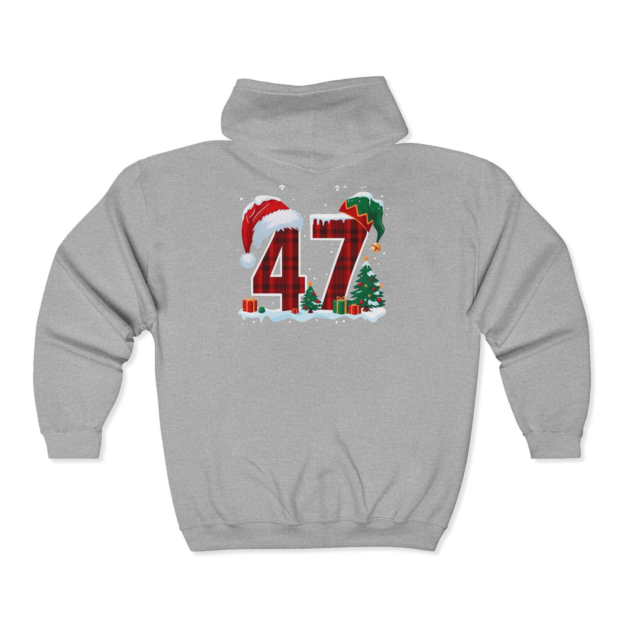 Trump 47 Christmas Zip Hoodie | Holiday Santa Hat & Elf Hat Design