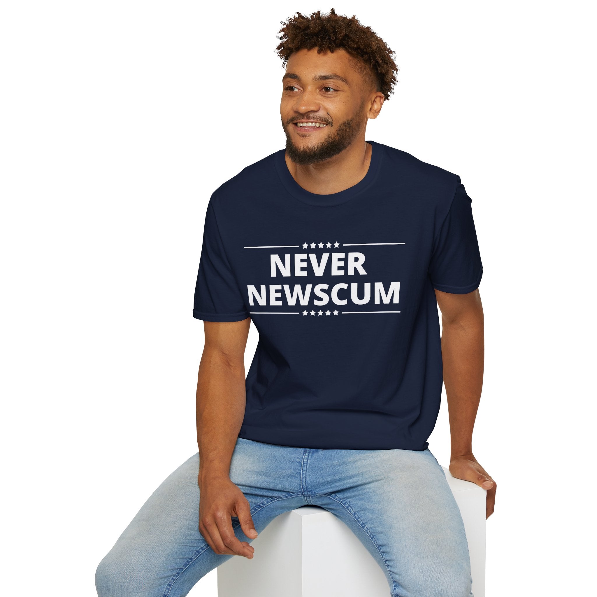 Never NewScum Mens Womans Softstyle T-Shirt, Funny Graphic Tee, Statement Shirt, Casual Wear, Gift for Friends, Political NeverNewScum.com