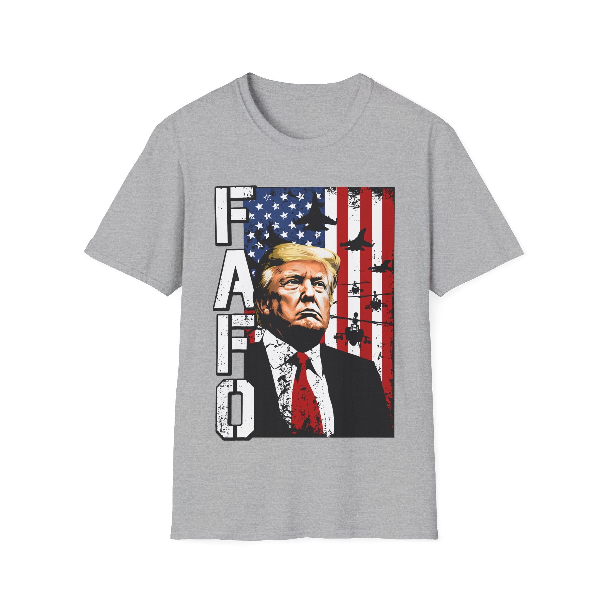 FAFO Patriotic Political Portrait T-Shirt | Flag Background, Bold Lettering