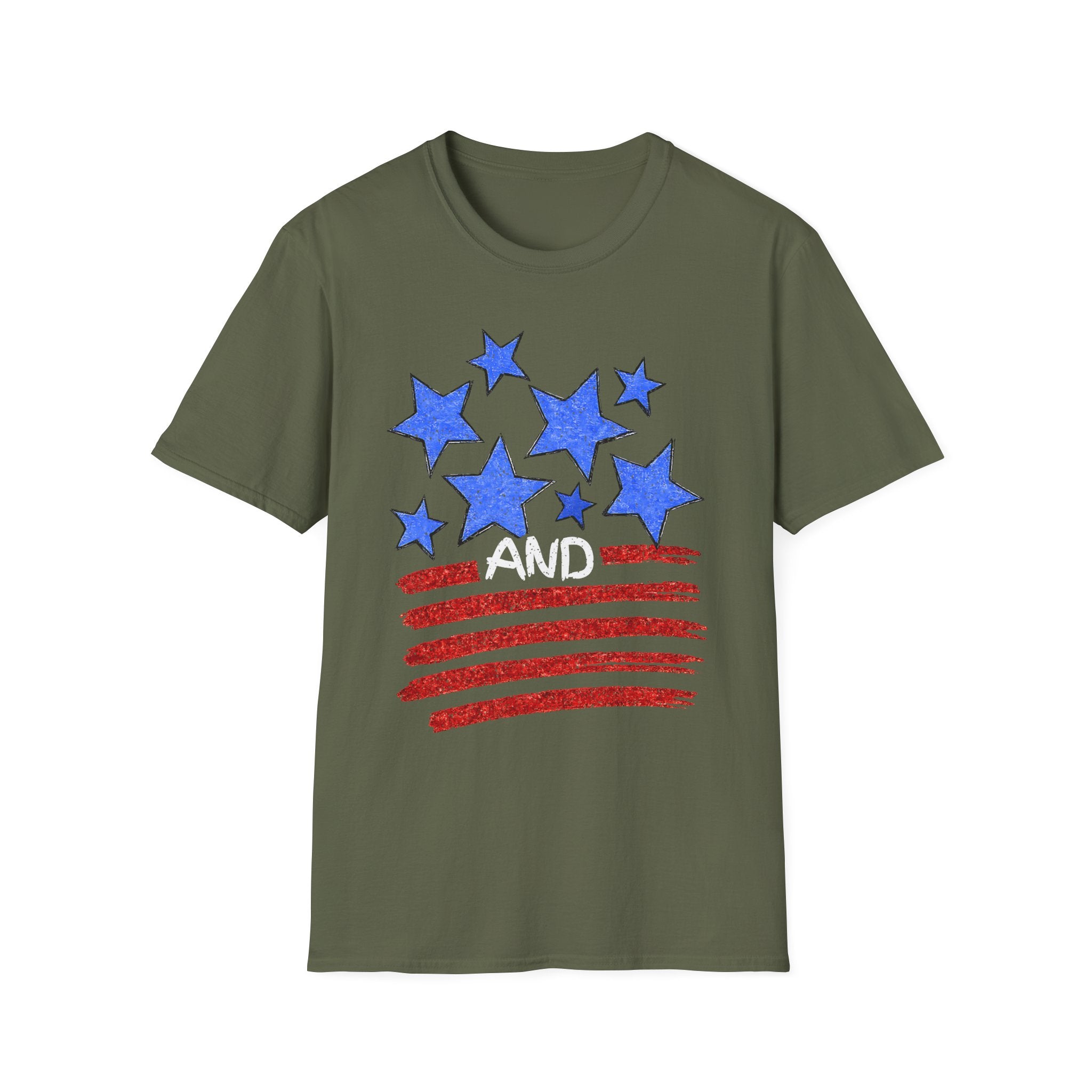 Patriotic Blue Stars Red Strips Graphic Tee (Fourth of July, Americana) T-Shirt