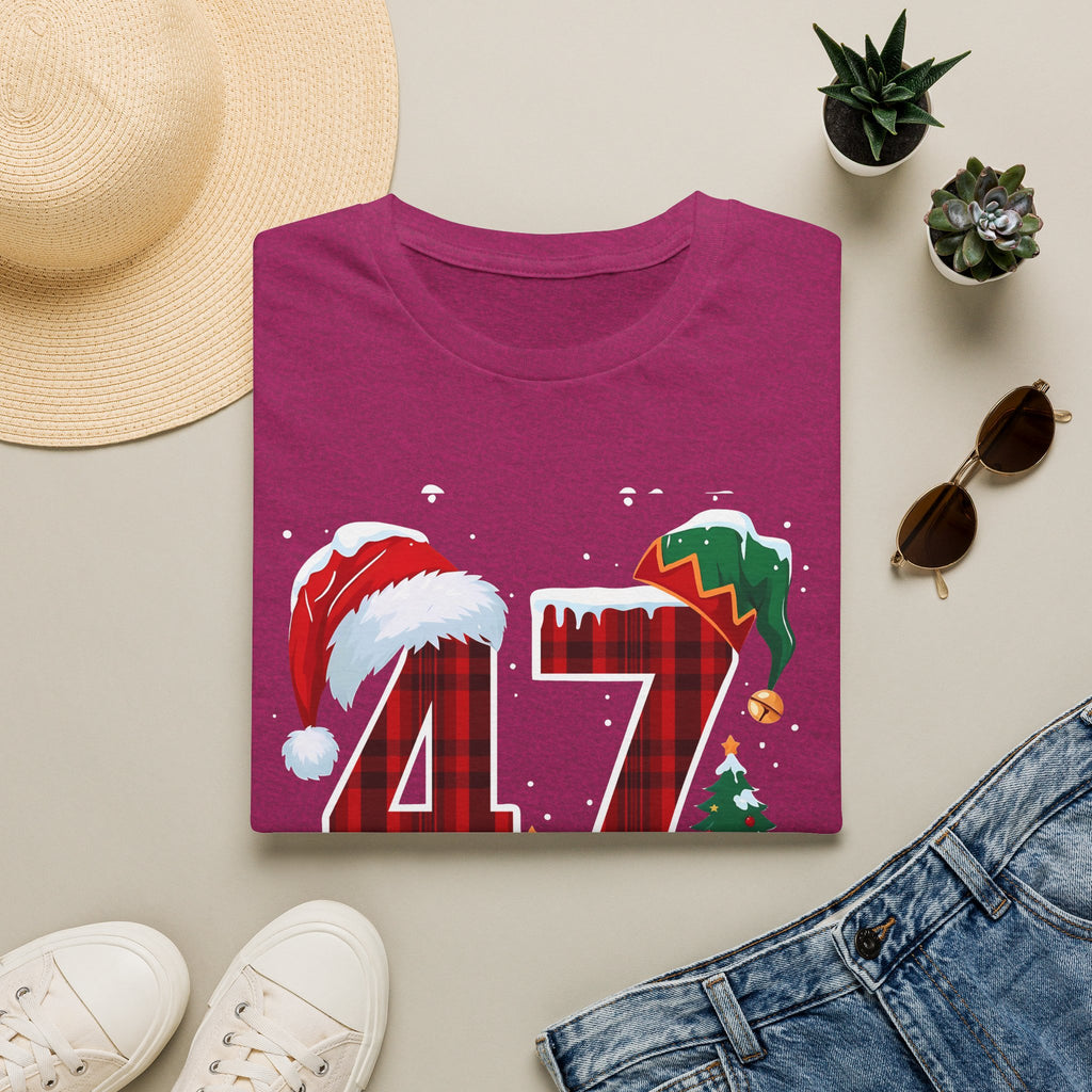 Trump 47 Christmas T-Shirt | Santa Hat, Elf Hat, Holiday Tree Design