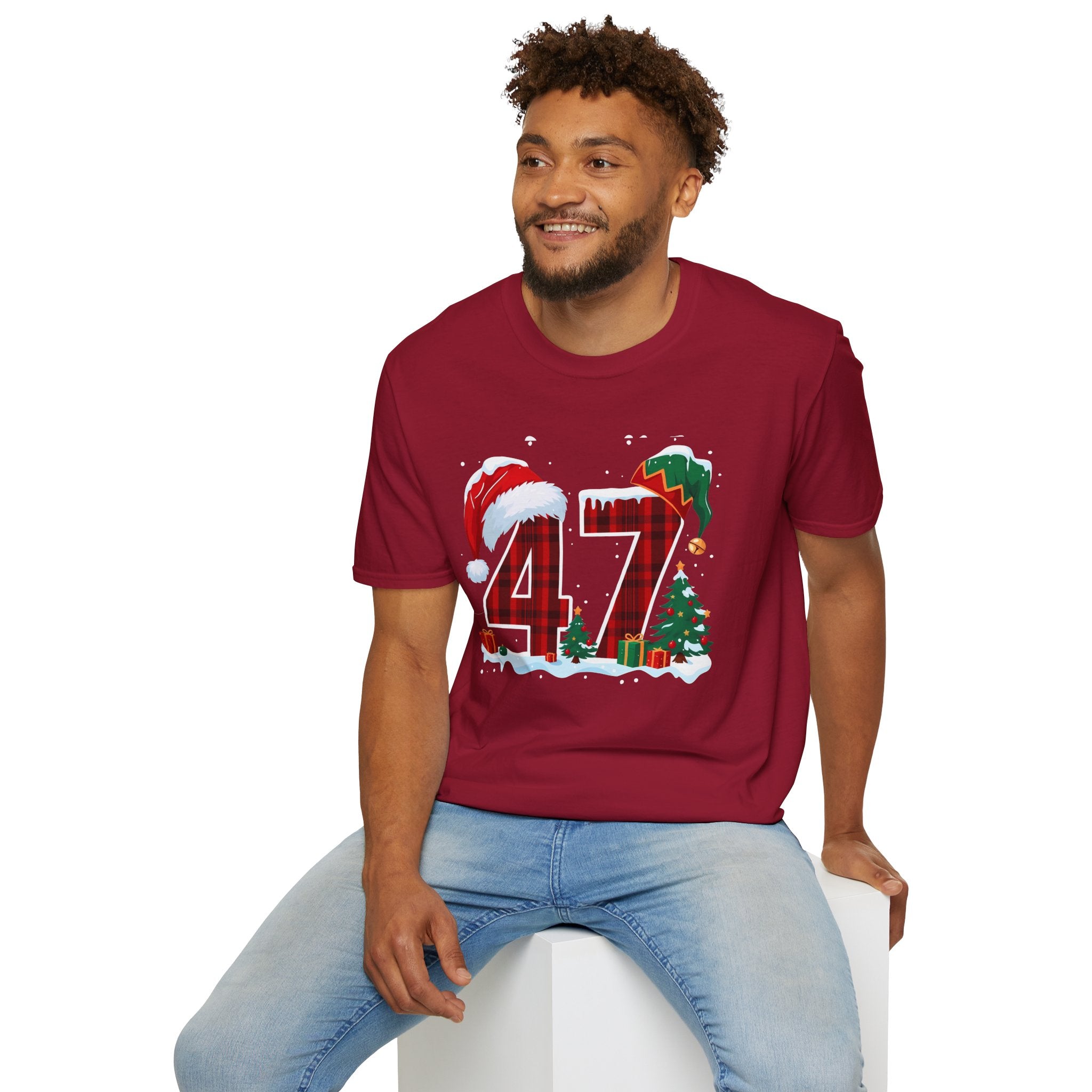 Trump 47 Christmas T-Shirt | Santa Hat, Elf Hat, Holiday Tree Design