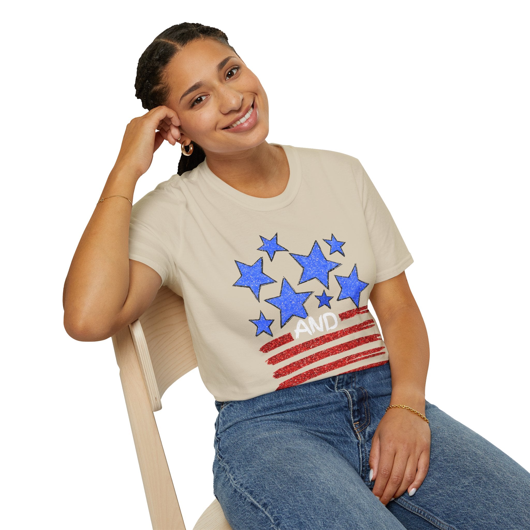 Patriotic Blue Stars Red Strips Graphic Tee (Fourth of July, Americana) T-Shirt