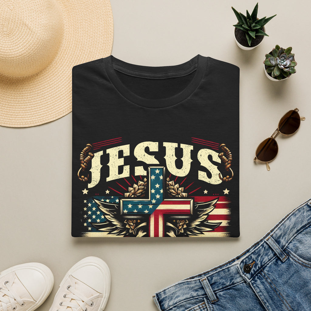 Jesus Cross Flag T-Shirt — "Jesus Is My Savior, Trump Is My President" Patriotic Christian Tee