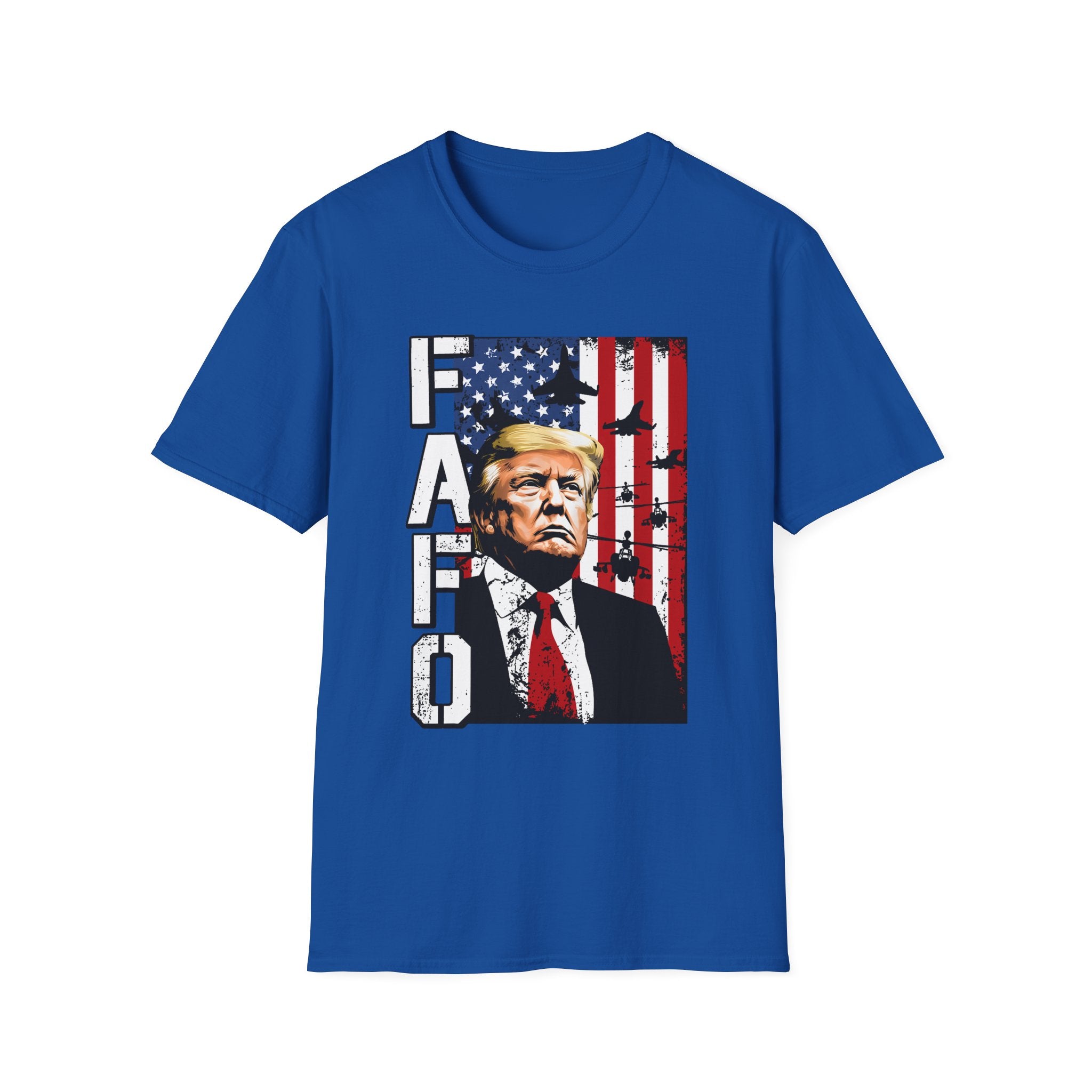 FAFO Patriotic Political Portrait T-Shirt | Flag Background, Bold Lettering