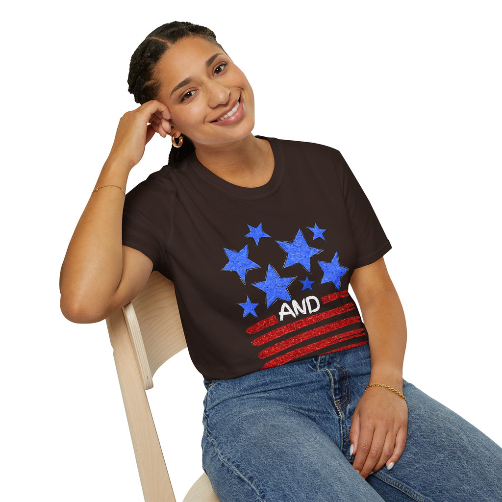 Patriotic Blue Stars Red Strips Graphic Tee (Fourth of July, Americana) T-Shirt