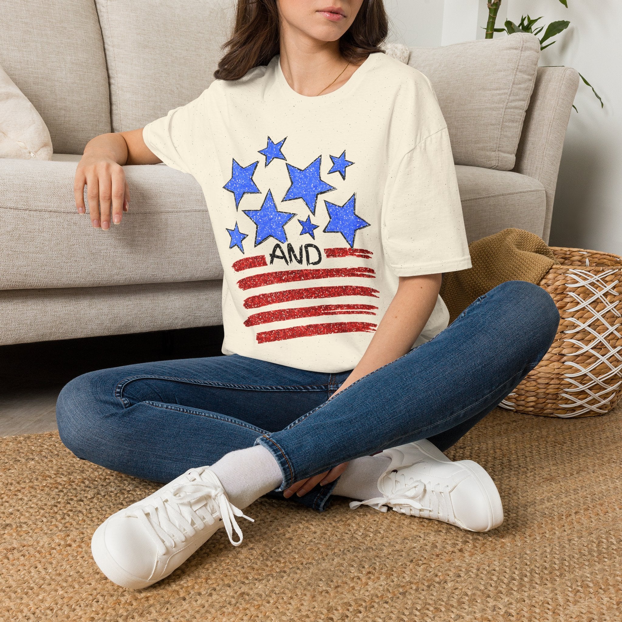 American Flag T-Shirt - Blue Stars & Stripes Patriotic Tee