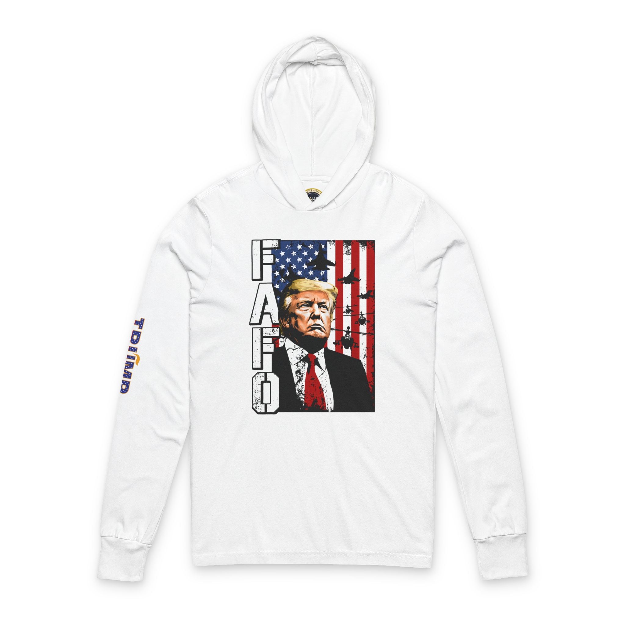 FAFO Flag Portrait Hoodie Style Long Sleeve Tee | Political Portrait, Patriotic American Flag (printed 4 places)