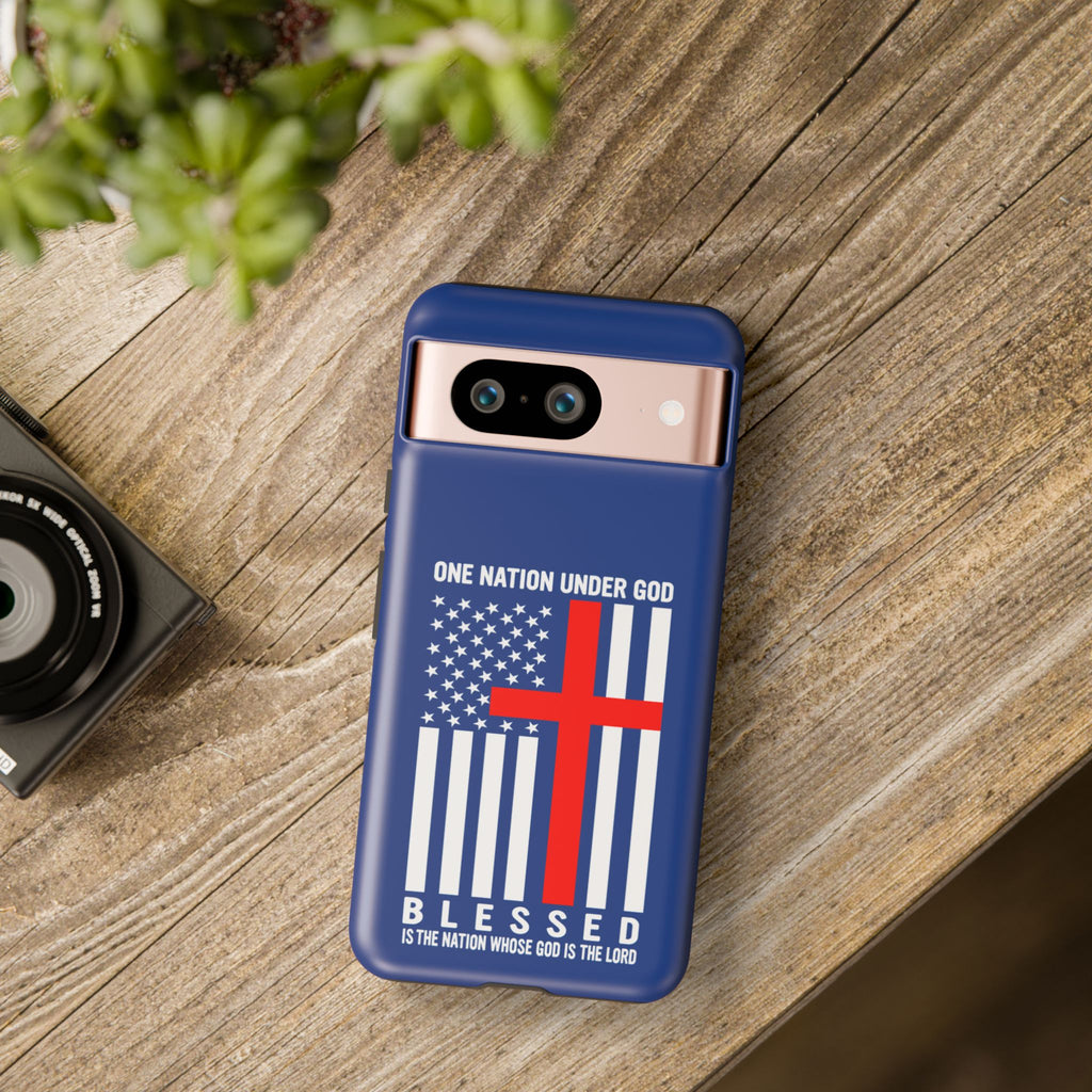 Patriotic Christian Phone Case - "One Nation Under God" Red Cross USA Flag