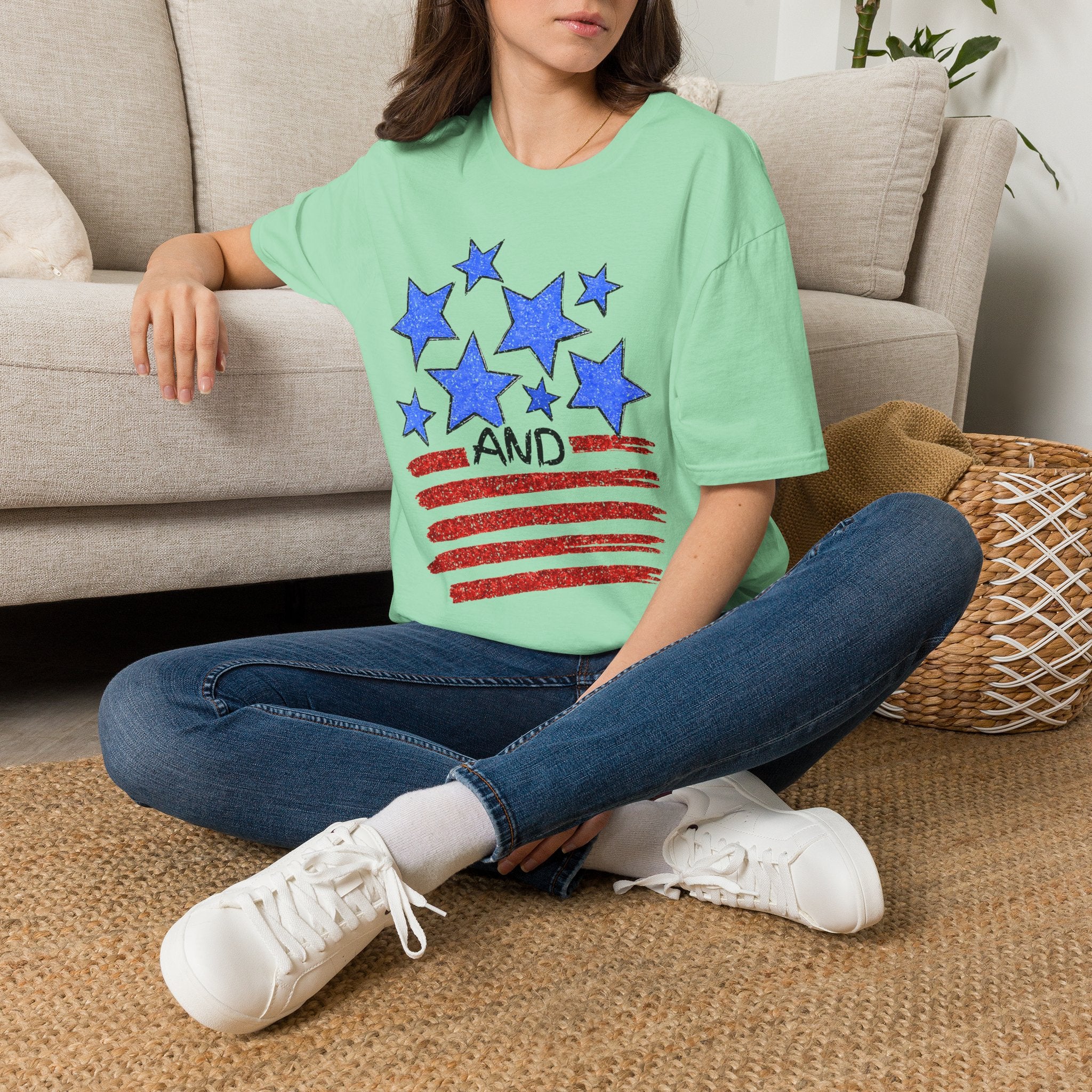 American Flag T-Shirt - Blue Stars & Stripes Patriotic Tee