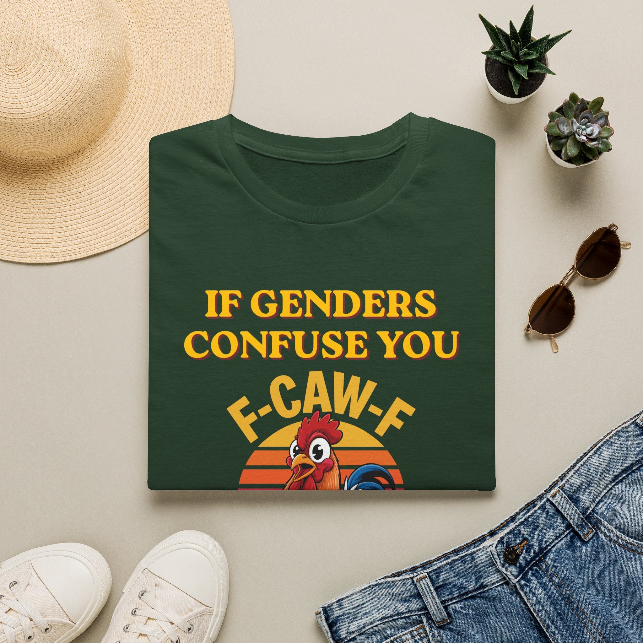 If Genders Confuse You T-Shirt — Funny Rooster "F‑Caw‑F" Graphic Tee