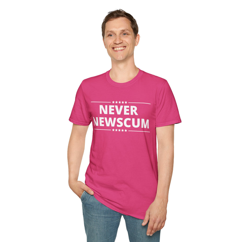 Never NewScum Mens Womans Softstyle T-Shirt, Funny Graphic Tee, Statement Shirt, Casual Wear, Gift for Friends, Political NeverNewScum.com
