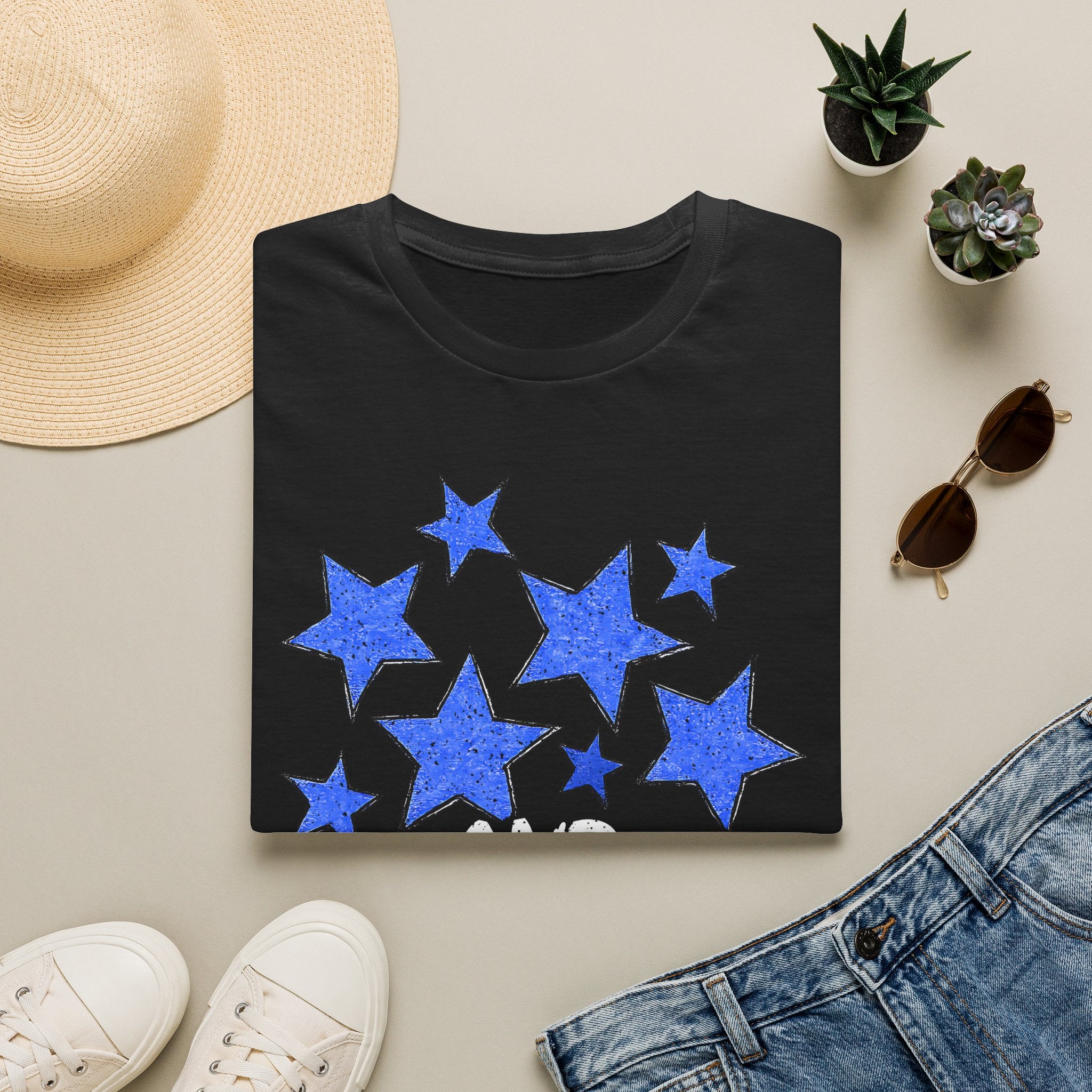 Patriotic Blue Stars Red Strips Graphic Tee (Fourth of July, Americana) T-Shirt