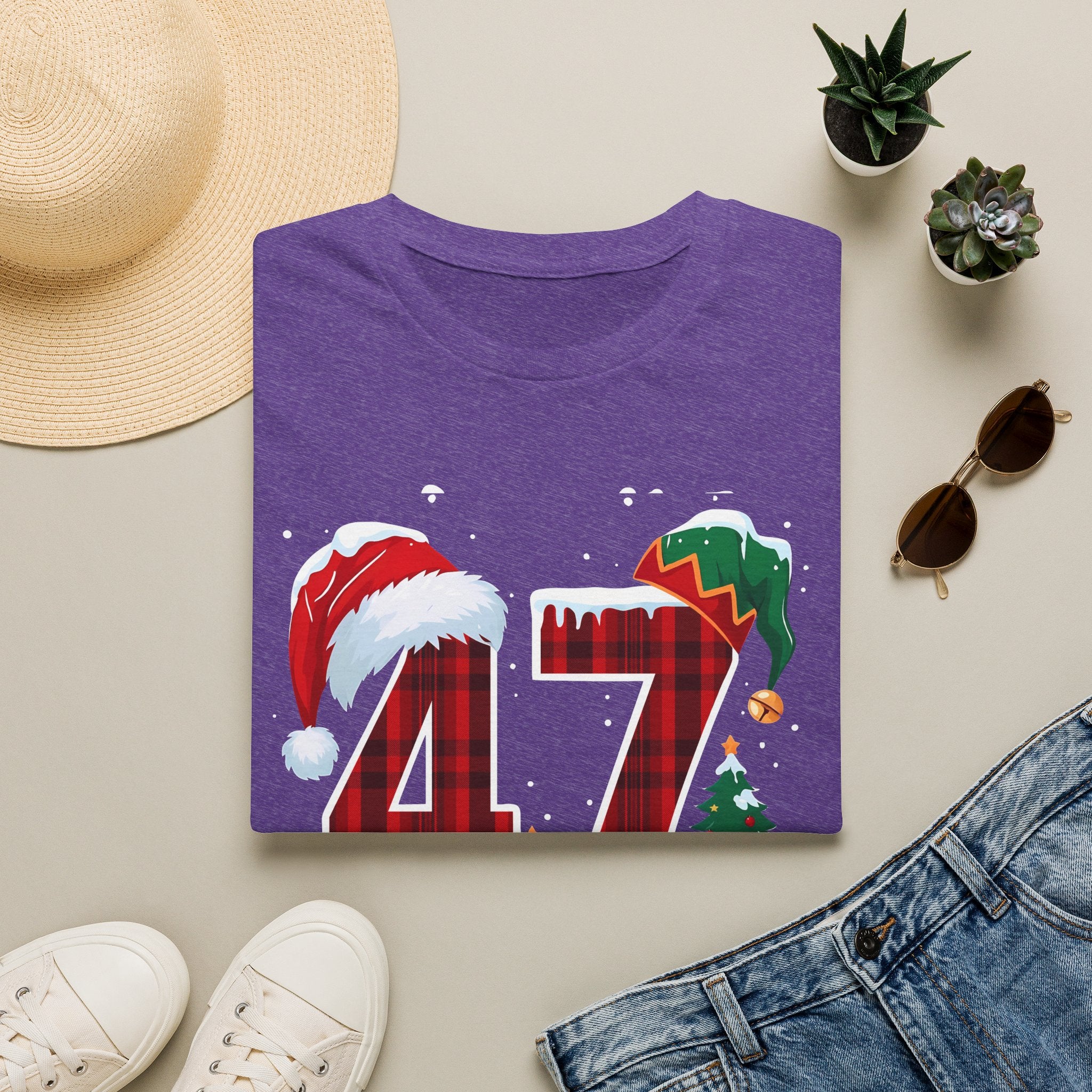 Trump 47 Christmas T-Shirt | Santa Hat, Elf Hat, Holiday Tree Design