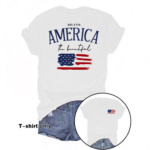 AMERICA Printed Round Neck Loose Short Sleeve