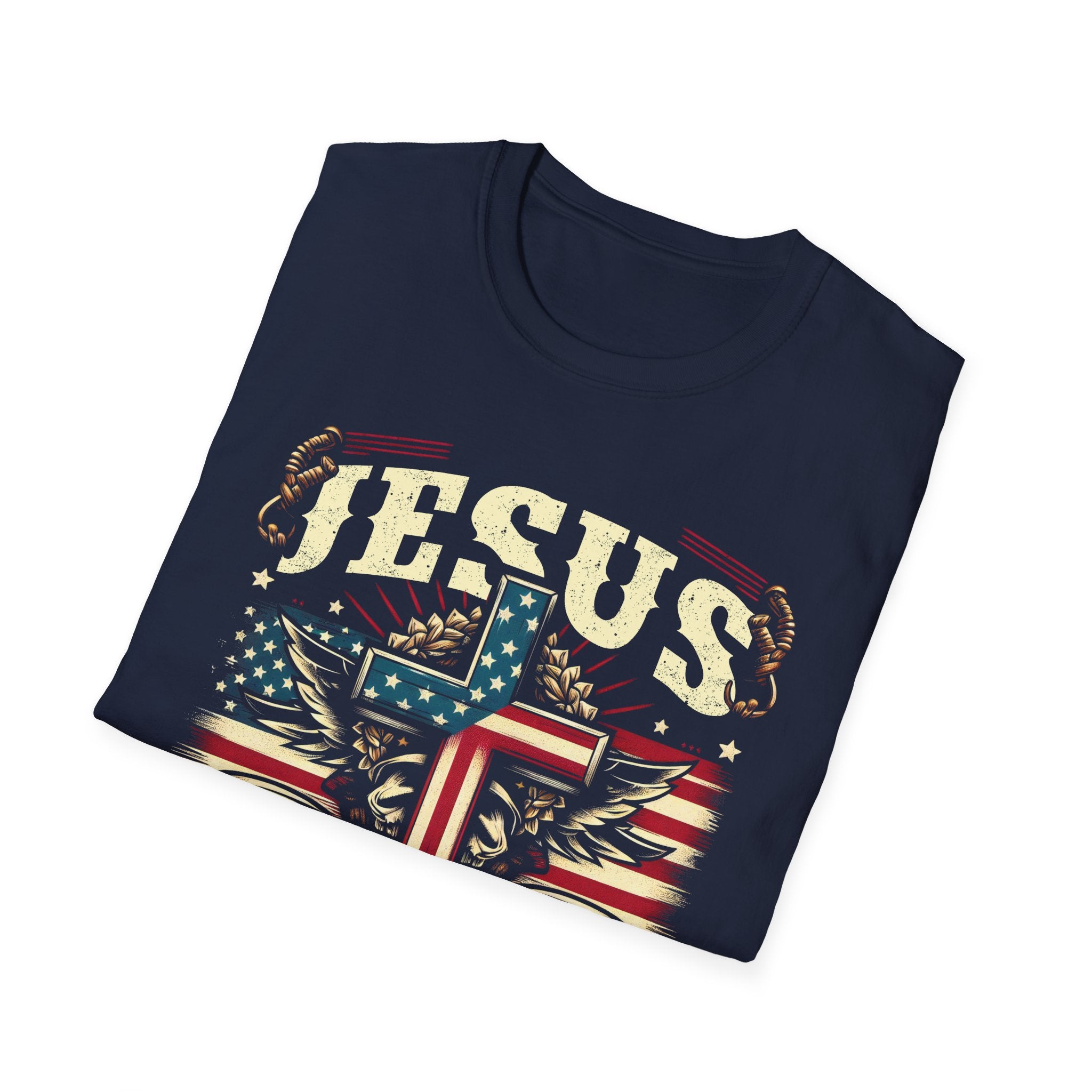 Jesus Cross Flag T-Shirt — "Jesus Is My Savior, Trump Is My President" Patriotic Christian Tee