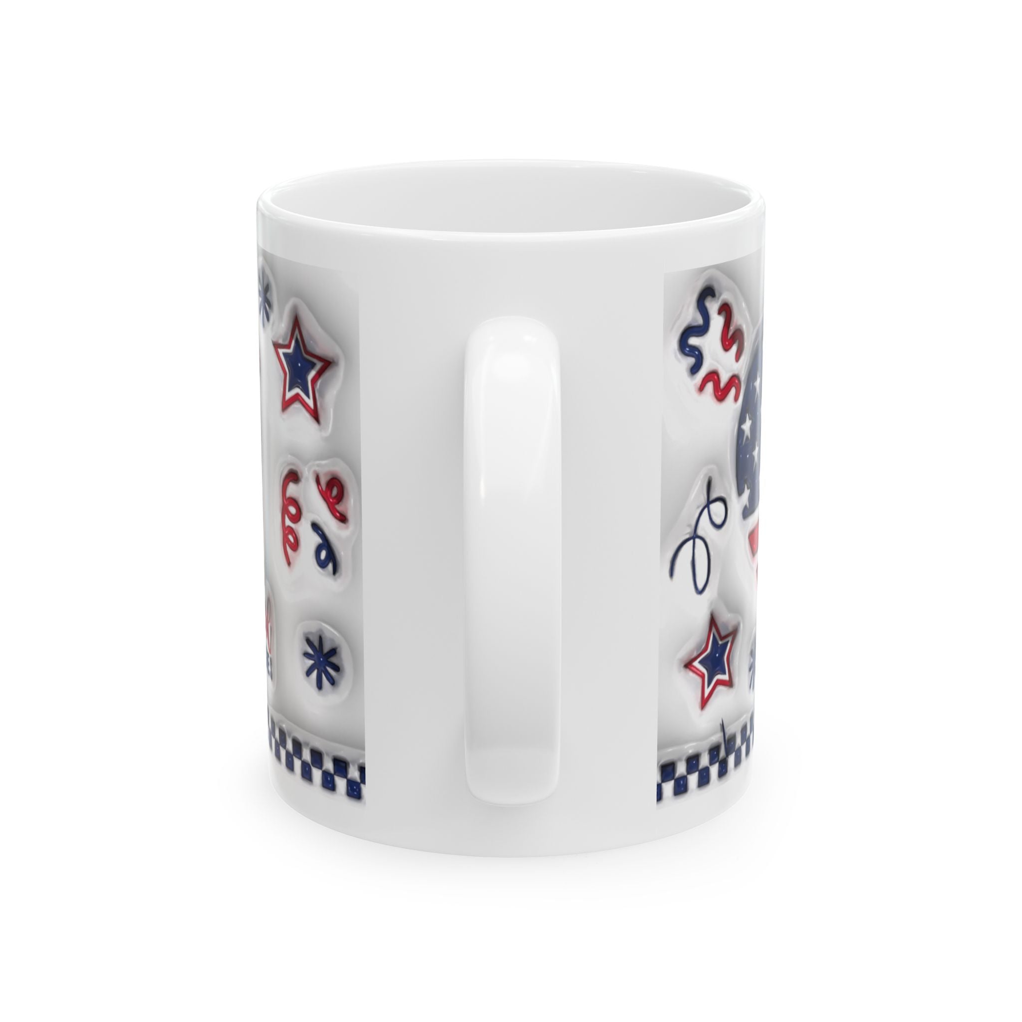 Patriotic Ceramic Mug, 4th of July Coffee Cup, Fun USA Mug, Star and Stripes Drinkware, Holiday Gift for Veterans