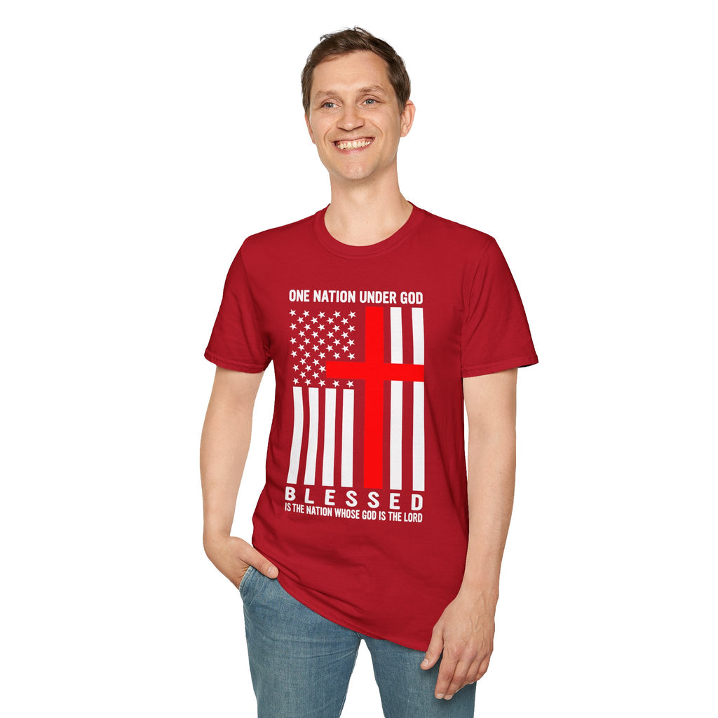 Christian Faith Mens Womans Softstyle T-Shirt | One Nation Under God | American Flag Tee | Religious Apparel | Inspirational Gift