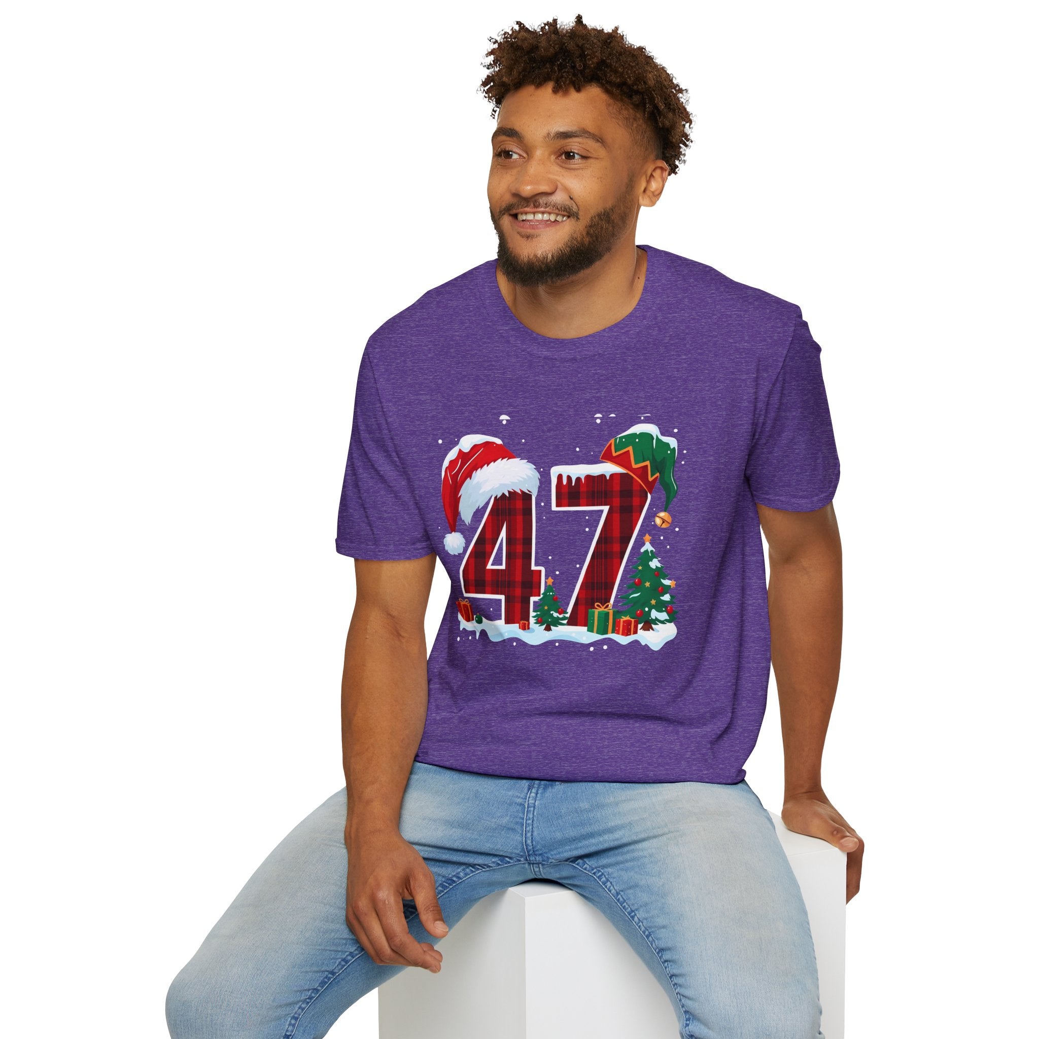 Trump 47 Christmas T-Shirt | Santa Hat, Elf Hat, Holiday Tree Design