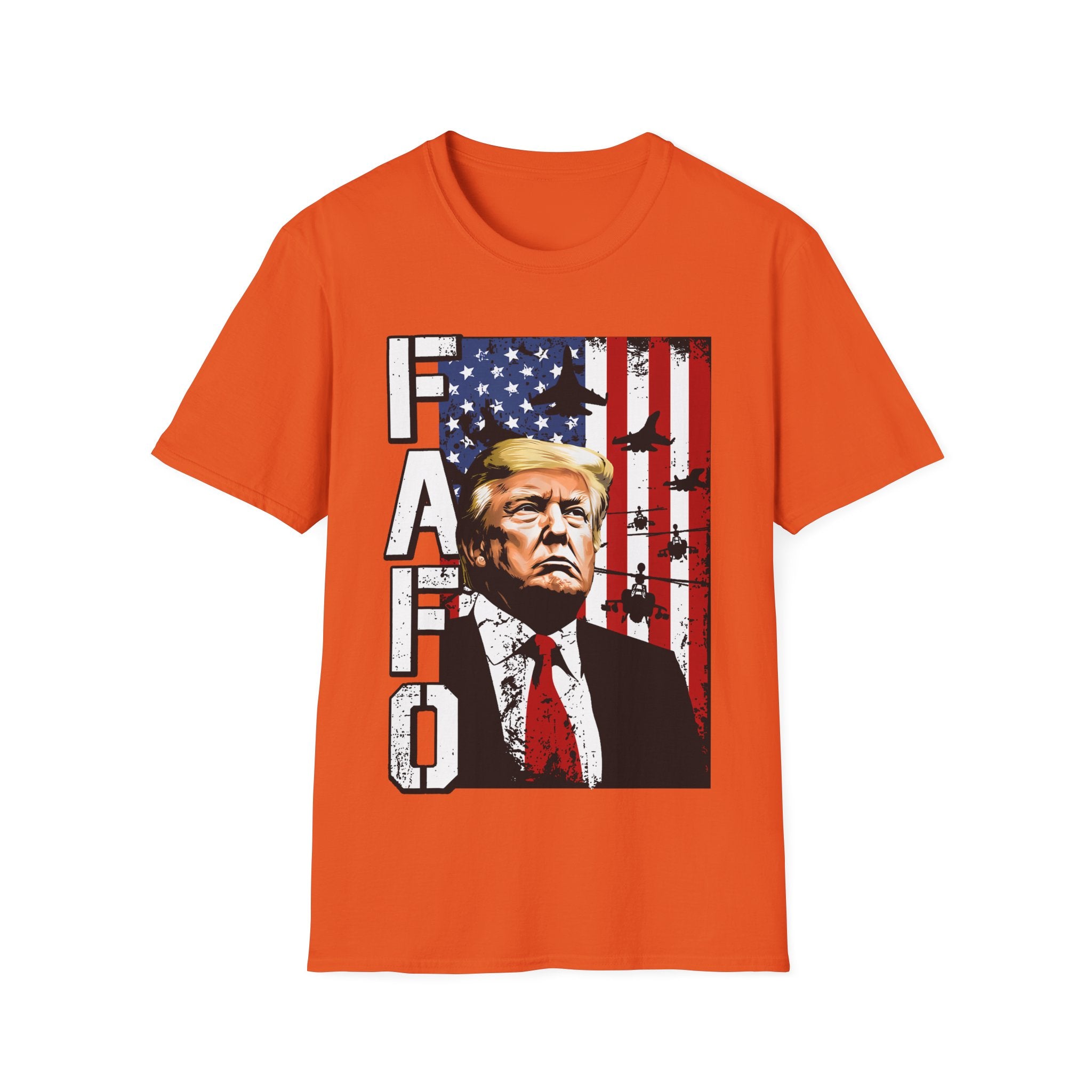FAFO Patriotic Political Portrait T-Shirt | Flag Background, Bold Lettering
