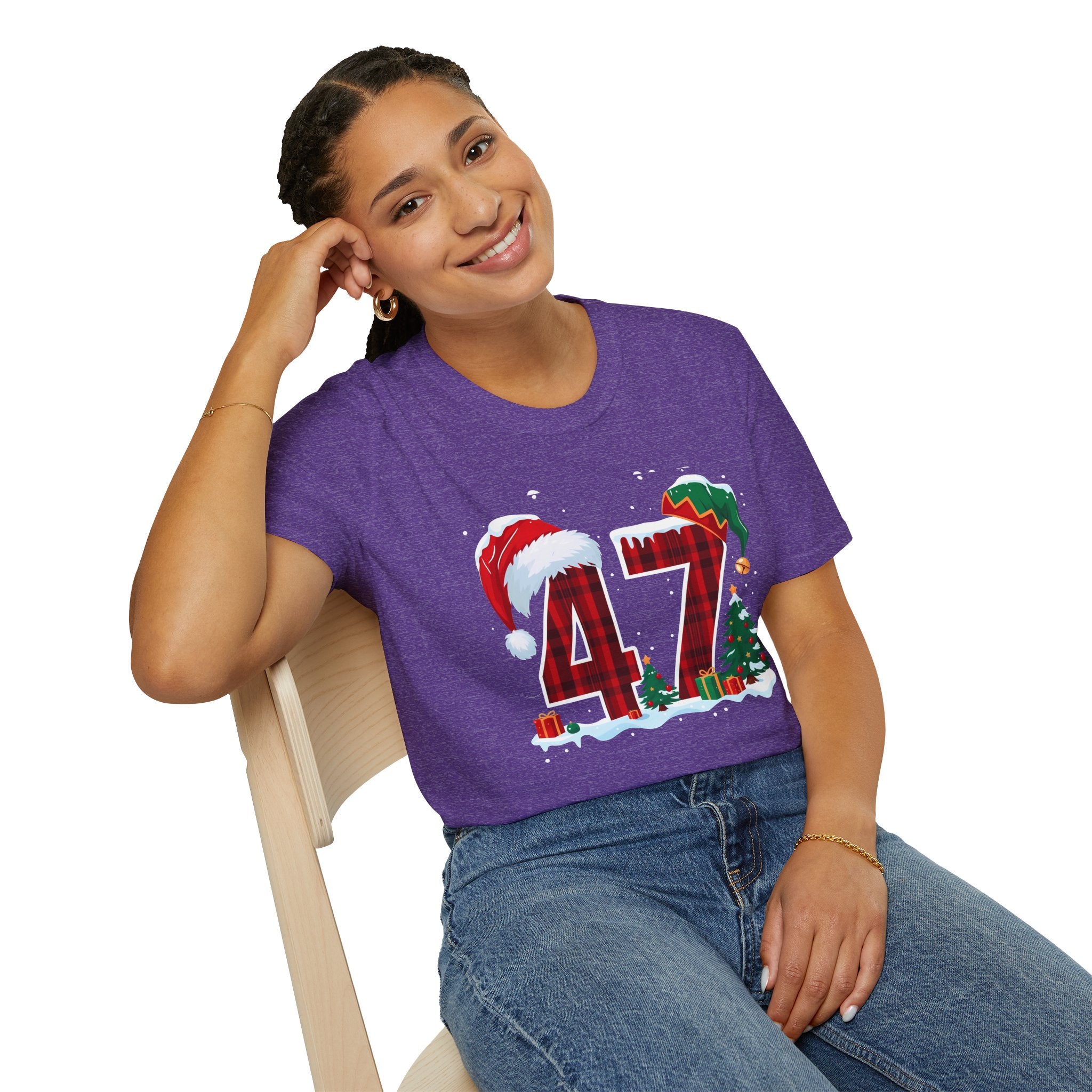 Trump 47 Christmas T-Shirt | Santa Hat, Elf Hat, Holiday Tree Design