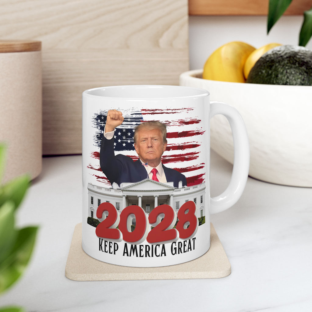 2028 Keep America Great Mug — Patriotic White Ceramic Coffee Cup (11oz, 15oz)