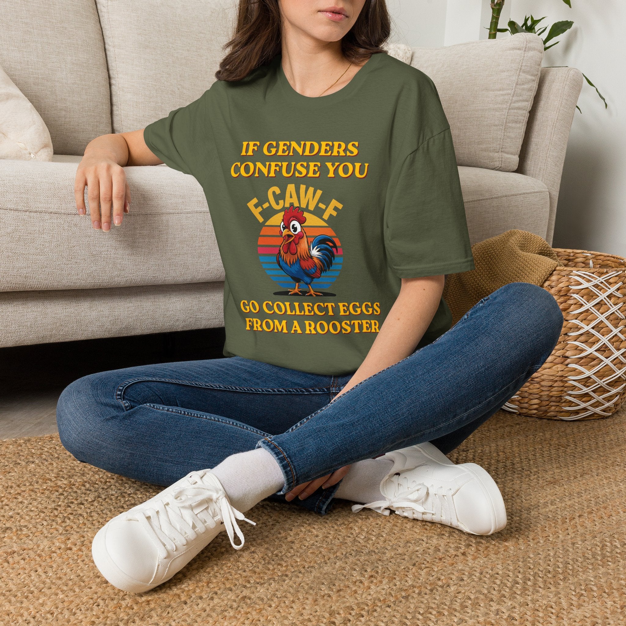 If Genders Confuse You T-Shirt — Funny Rooster "F‑Caw‑F" Graphic Tee
