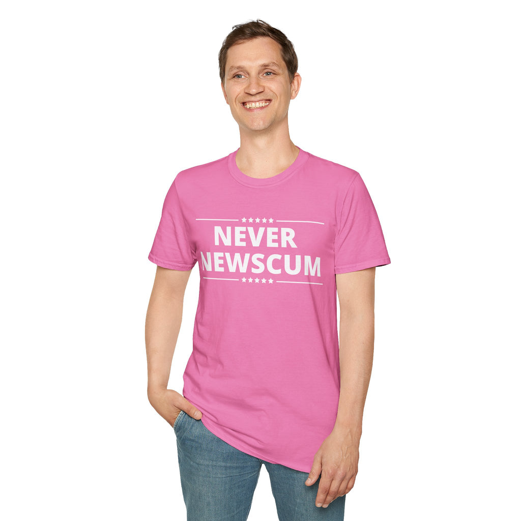 Never NewScum Mens Womans Softstyle T-Shirt, Funny Graphic Tee, Statement Shirt, Casual Wear, Gift for Friends, Political NeverNewScum.com