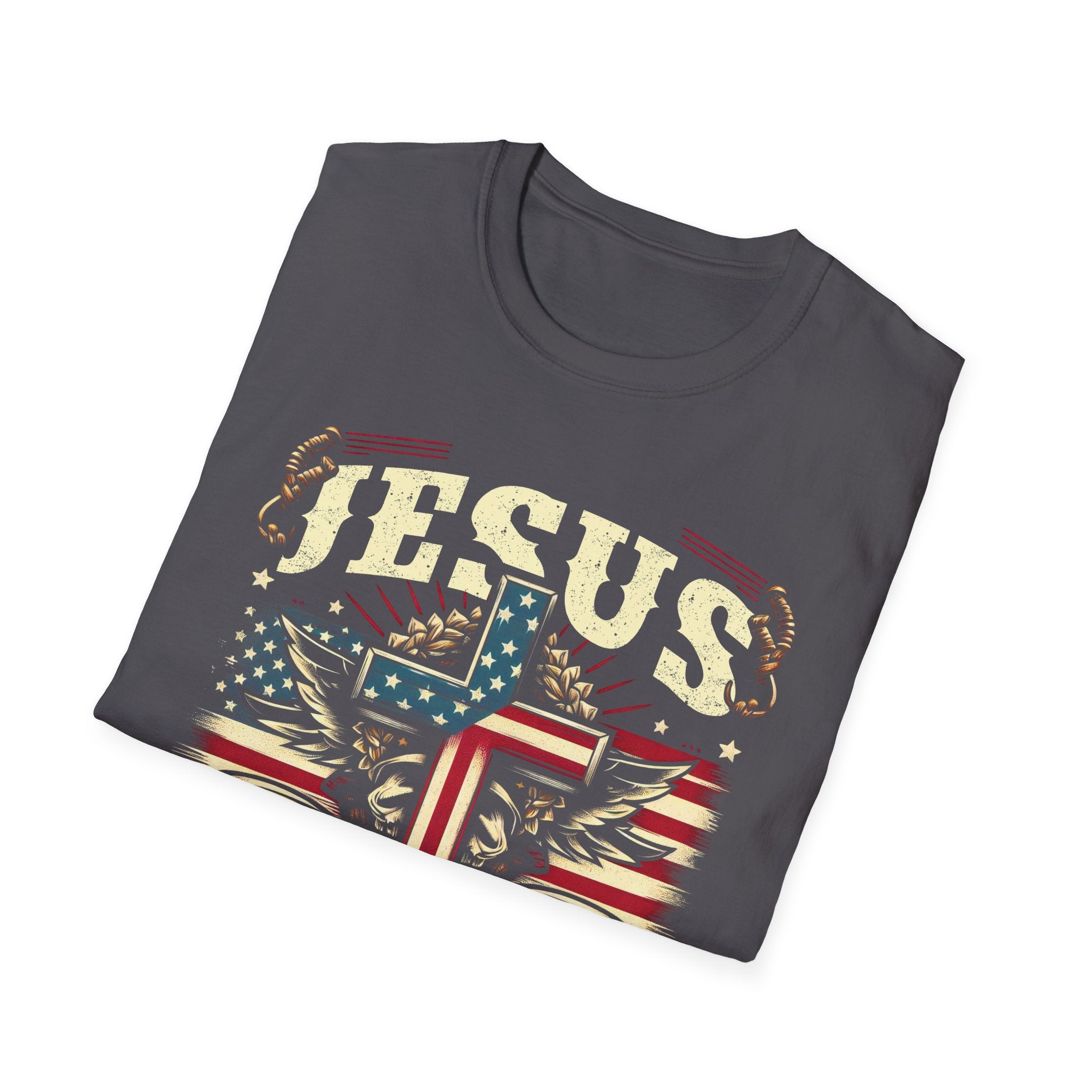 Jesus Cross Flag T-Shirt — "Jesus Is My Savior, Trump Is My President" Patriotic Christian Tee
