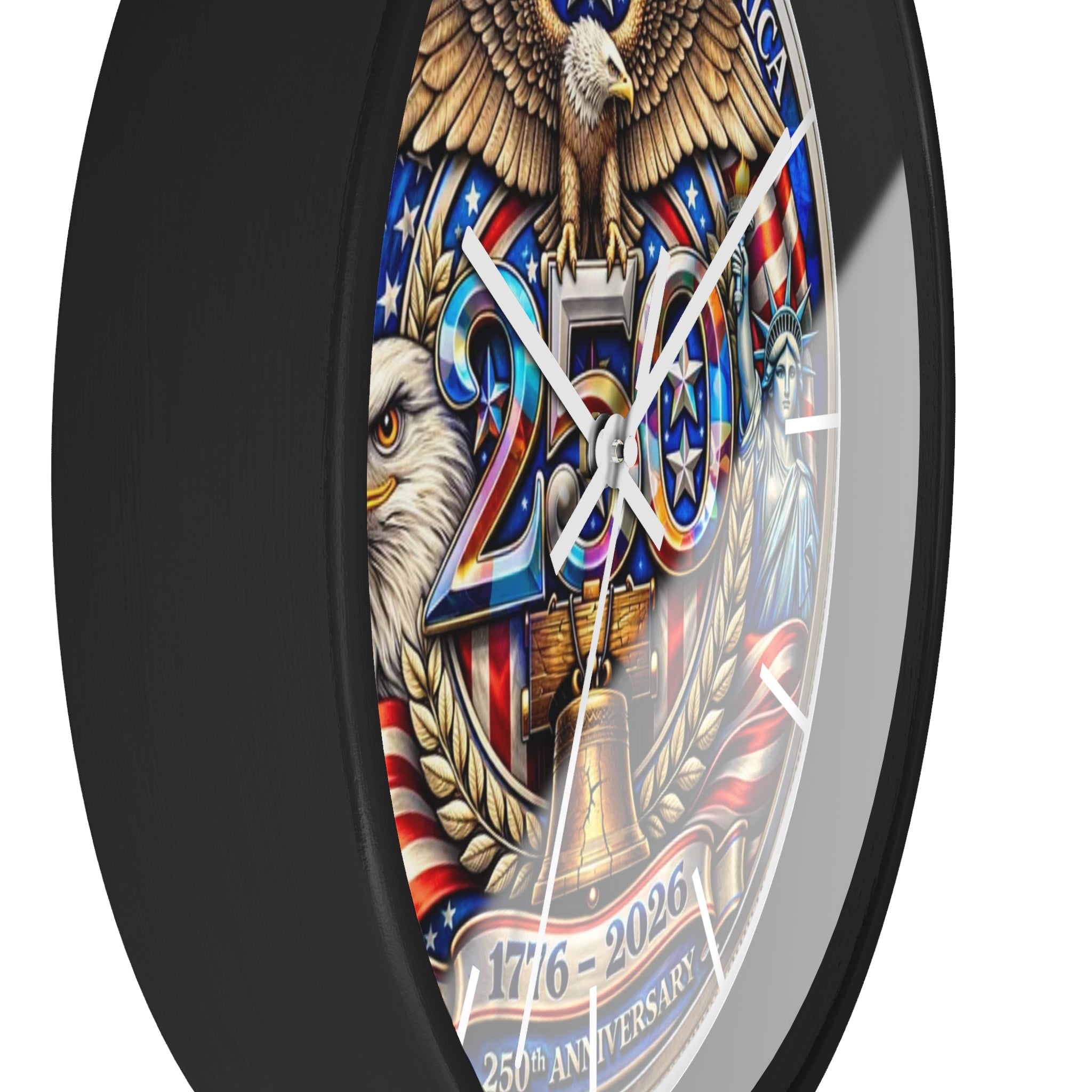250th Anniversary USA Emblem Wall Clock | Eagle, Liberty Bell, Stars & Stripes
