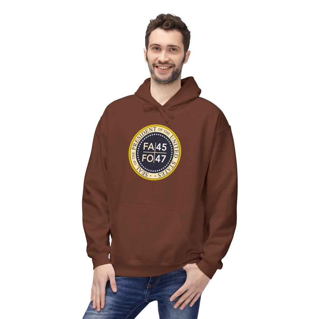 FA45 FO47 Trump Seal Hoodie | Political Satire Presidential Seal