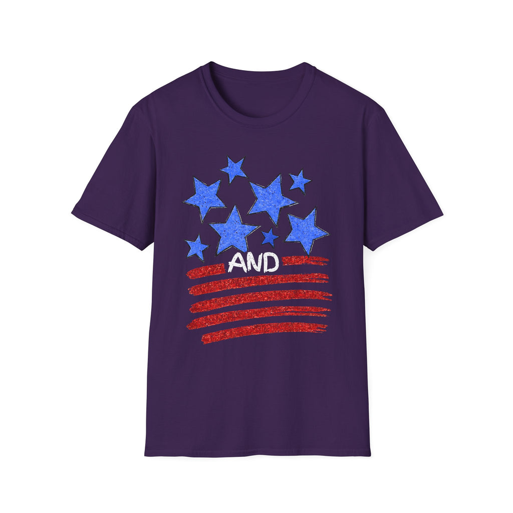 Patriotic Blue Stars Red Strips Graphic Tee (Fourth of July, Americana) T-Shirt