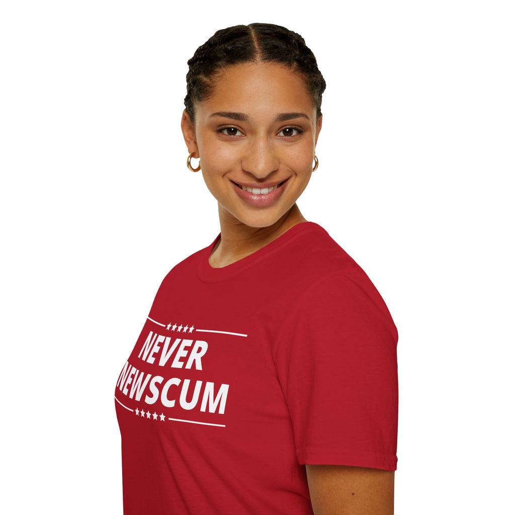 Never NewScum Mens Womans Softstyle T-Shirt, Funny Graphic Tee, Statement Shirt, Casual Wear, Gift for Friends, Political NeverNewScum.com