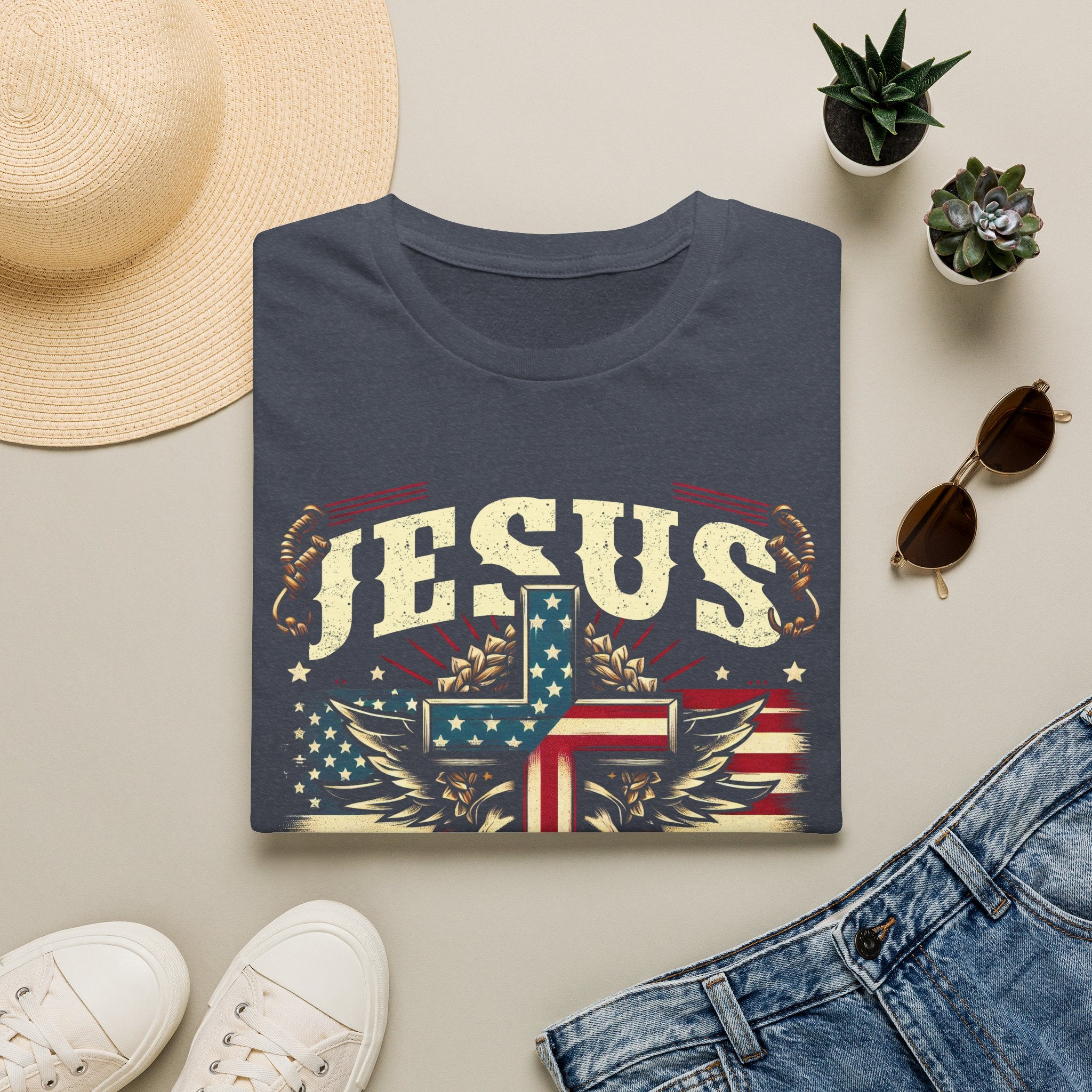 Jesus Cross Flag T-Shirt — "Jesus Is My Savior, Trump Is My President" Patriotic Christian Tee