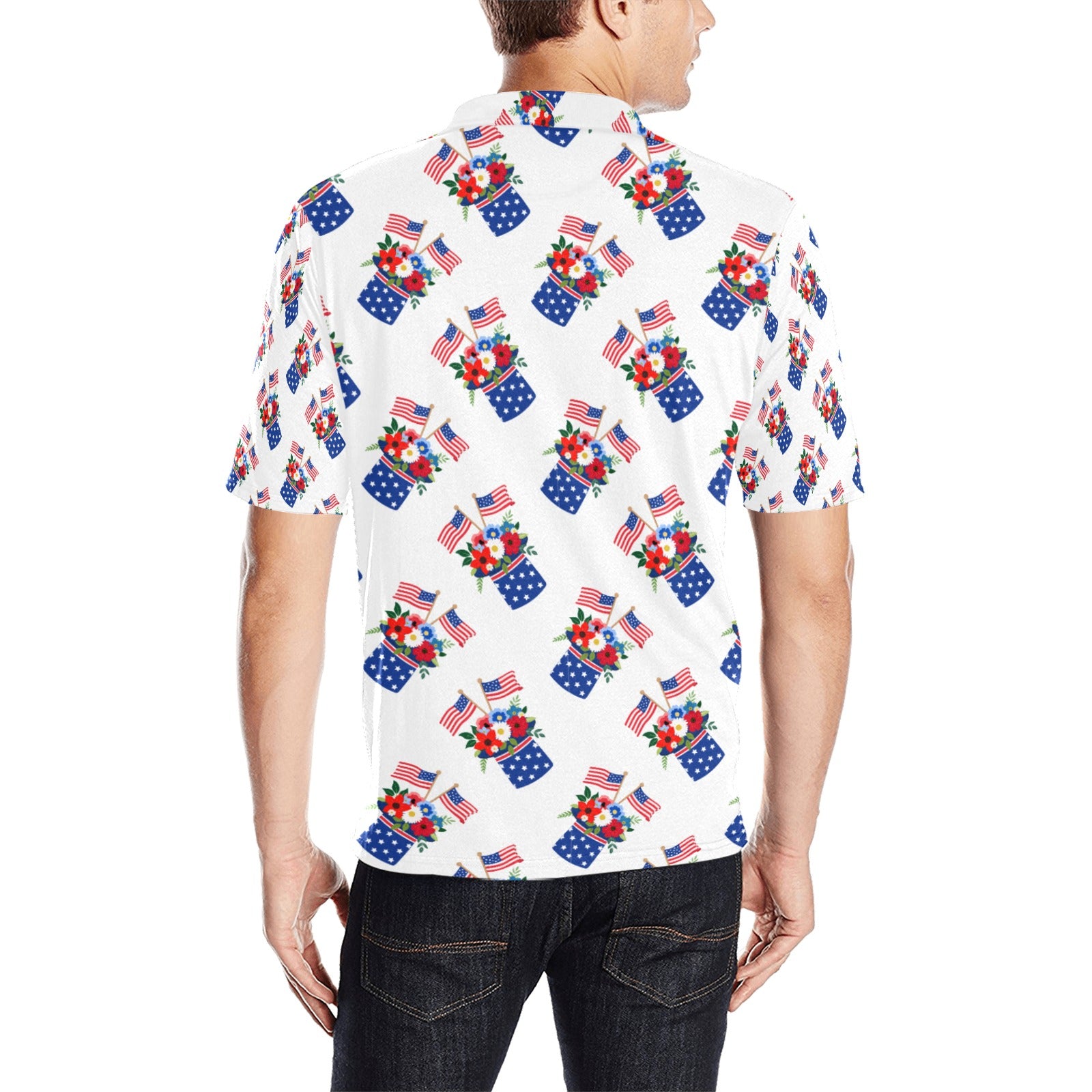 Red White Blue Celebration Men's All Over Print Polo Shirt Free Shipping USA