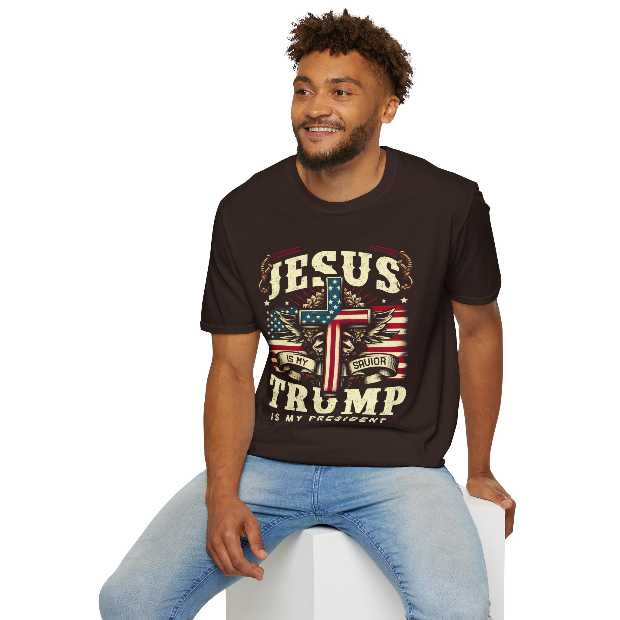 Jesus Cross Flag T-Shirt — "Jesus Is My Savior, Trump Is My President" Patriotic Christian Tee
