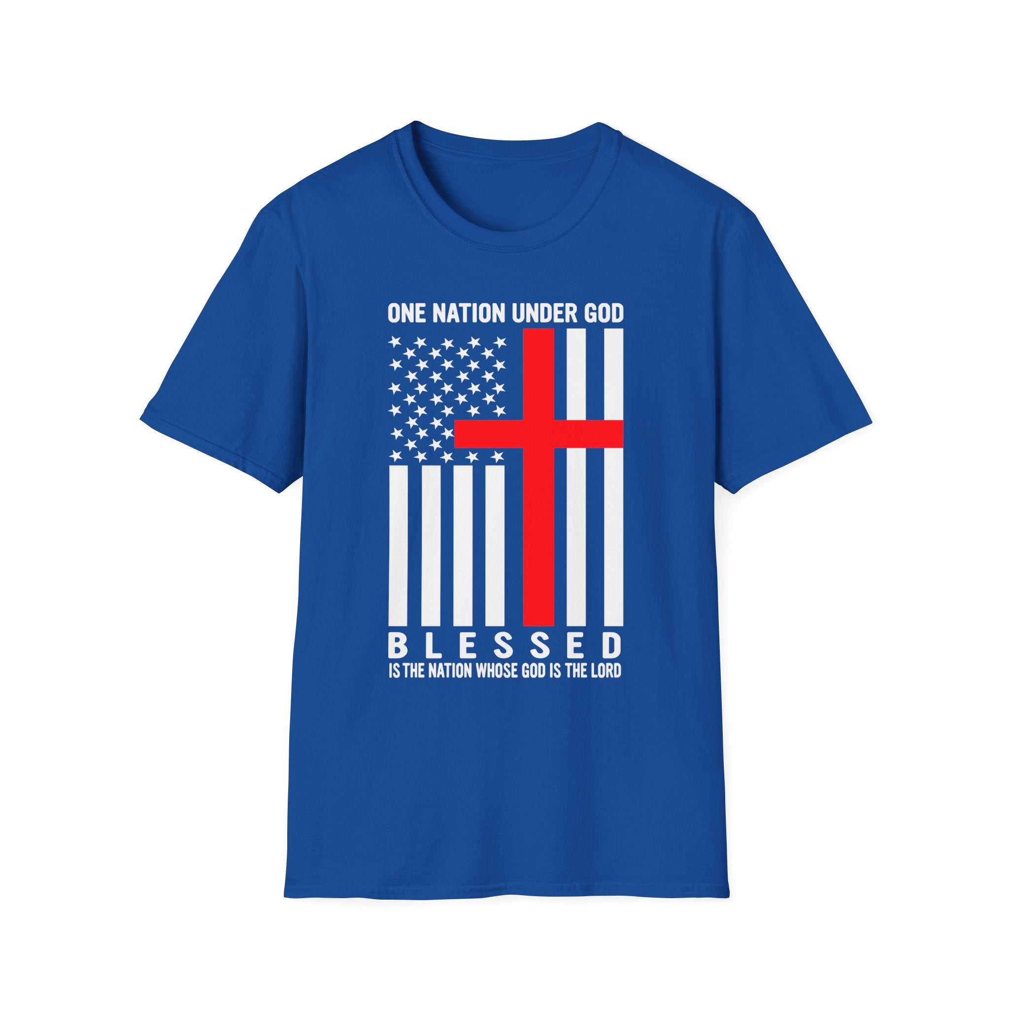 Christian Faith Unisex Softstyle T-Shirt | One Nation Under God | American Flag Tee | Religious Apparel | Inspirational Gift