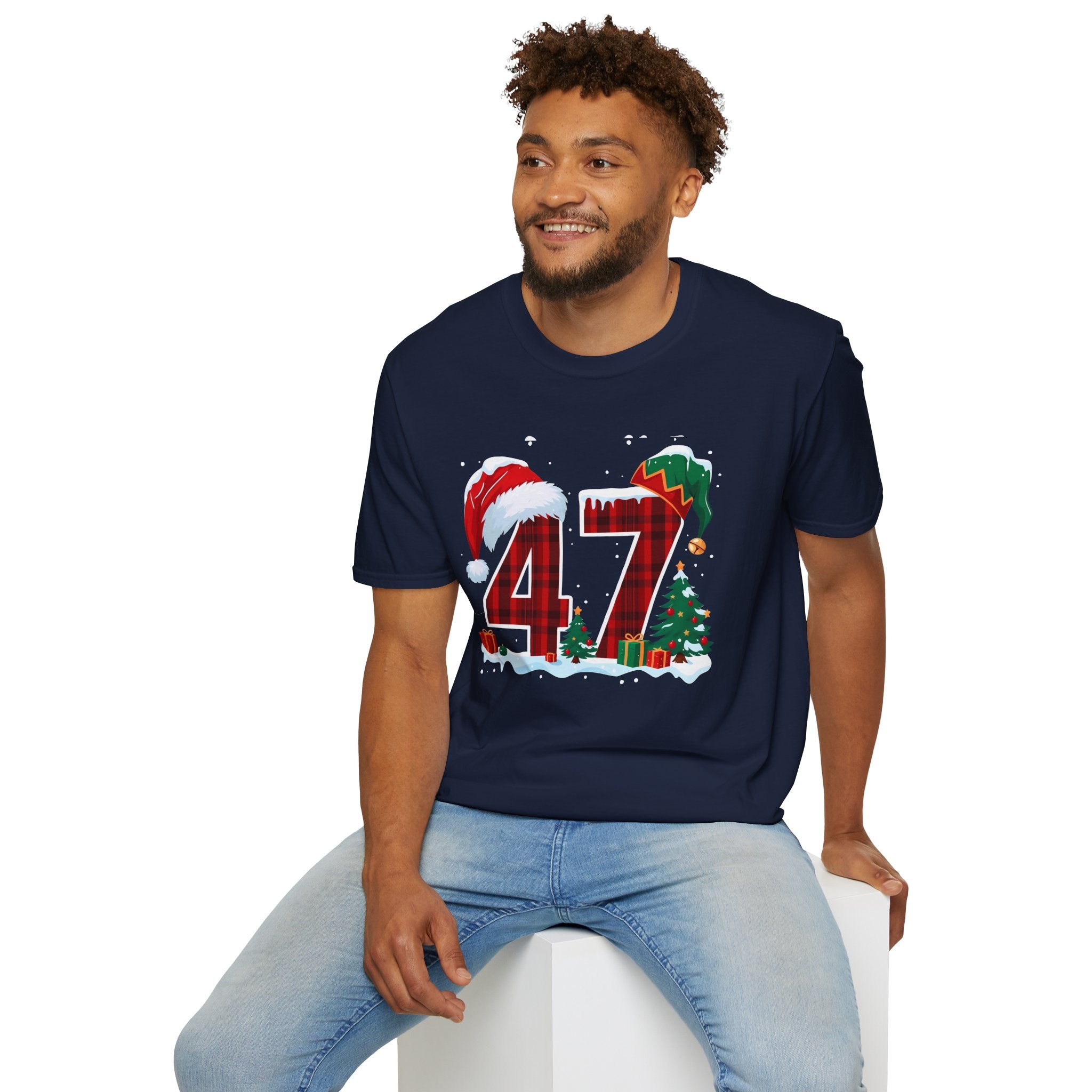 Trump 47 Christmas T-Shirt | Santa Hat, Elf Hat, Holiday Tree Design