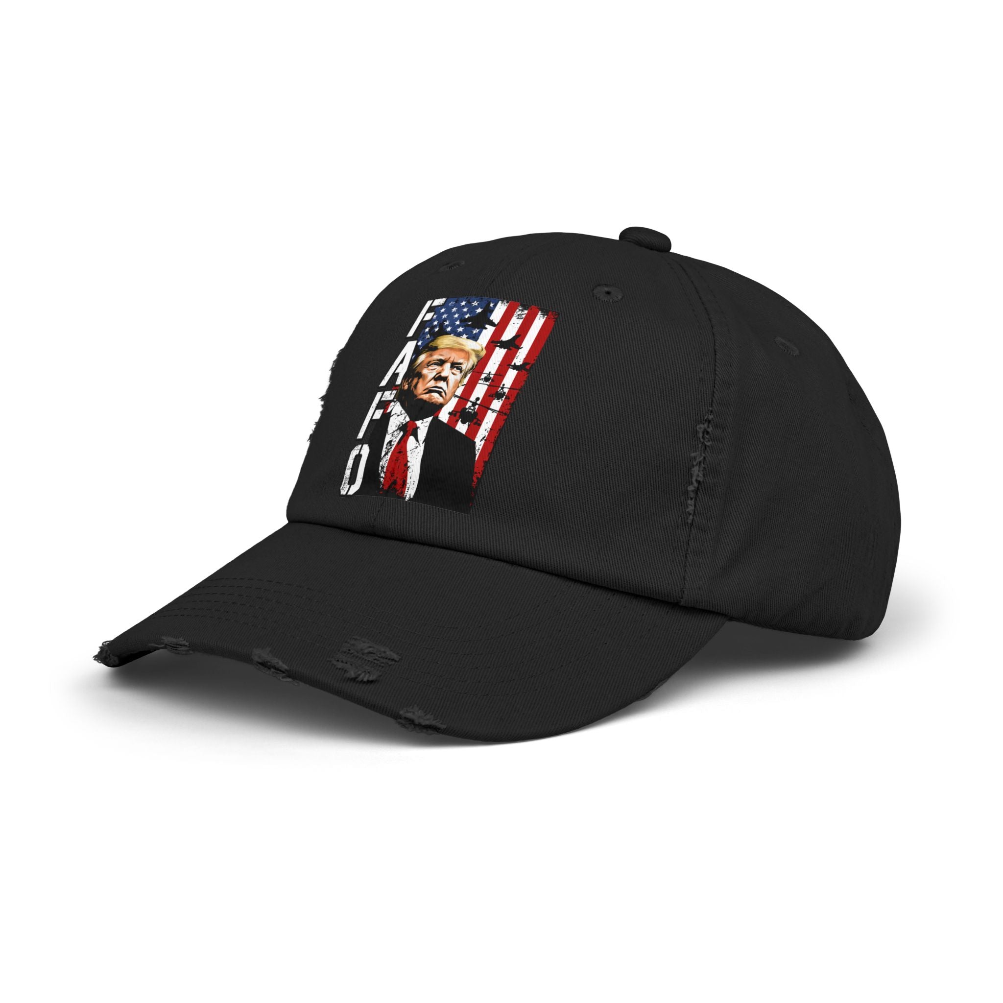 FAFO Portrait Cap | Distressed Black Hat, American Flag Design