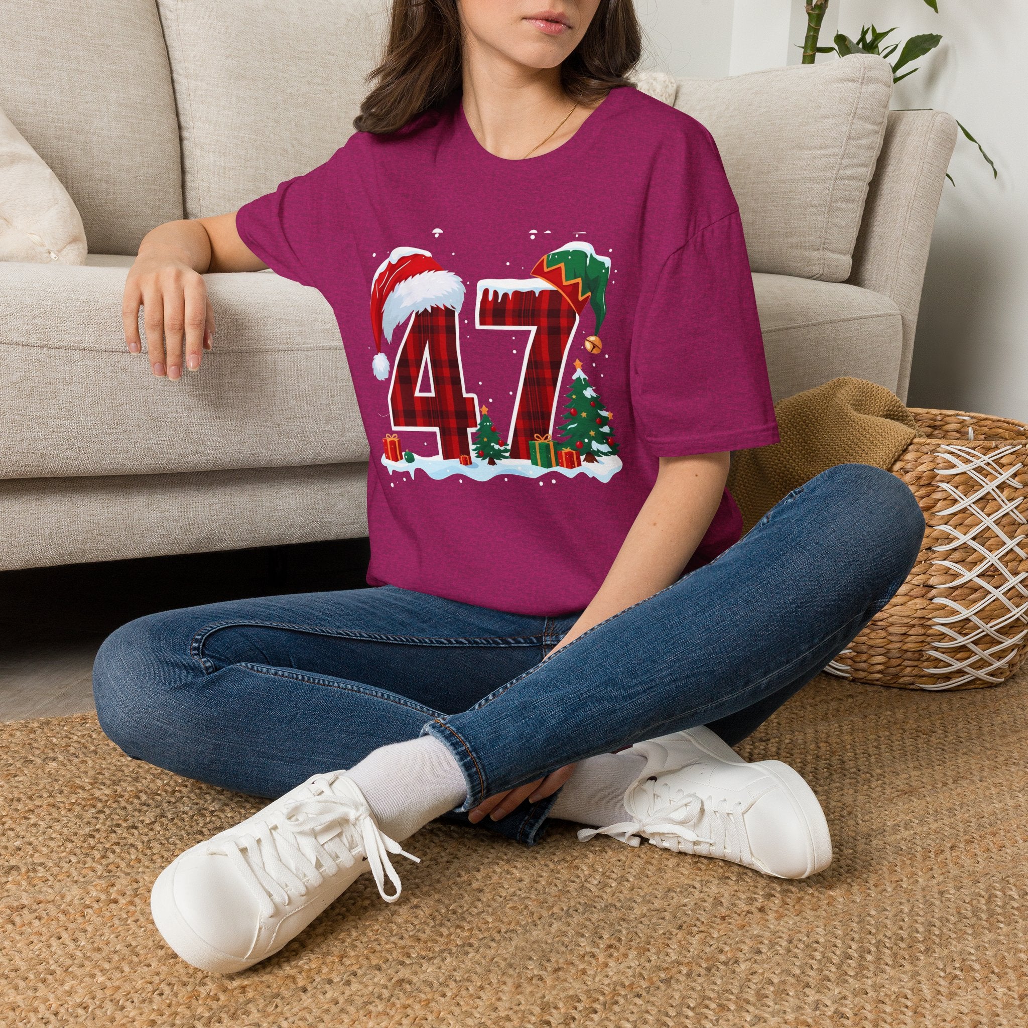 Trump 47 Christmas T-Shirt | Santa Hat, Elf Hat, Holiday Tree Design