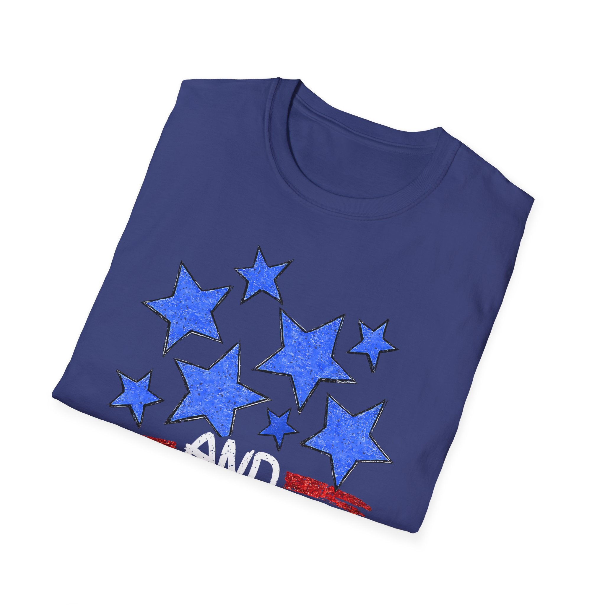 Patriotic Blue Stars Red Strips Graphic Tee (Fourth of July, Americana) T-Shirt