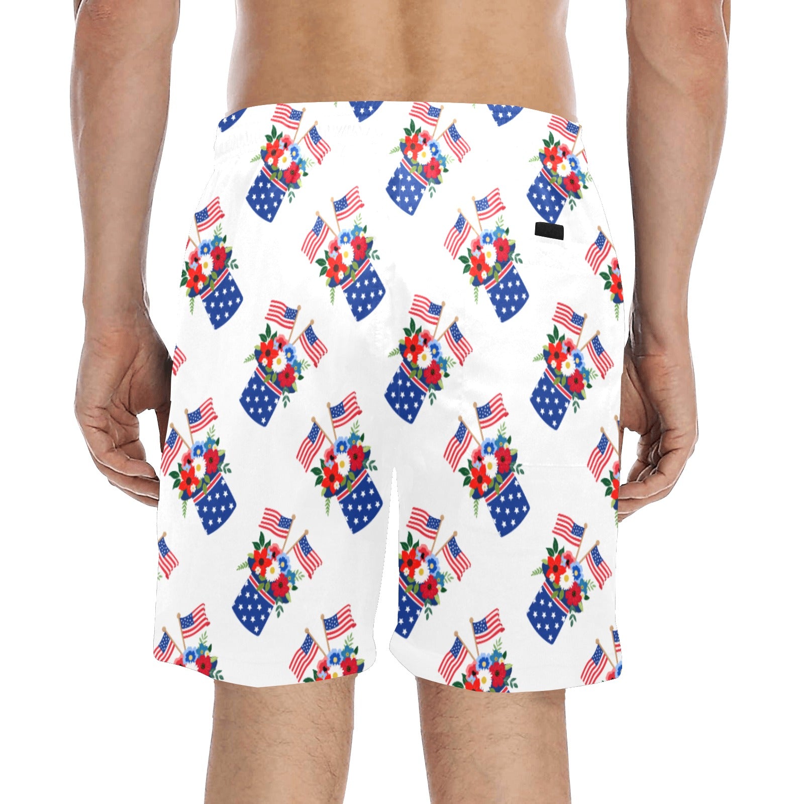 Red White Blue Celebration Men's Mid-Length Beach Shorts Free Shipping USA